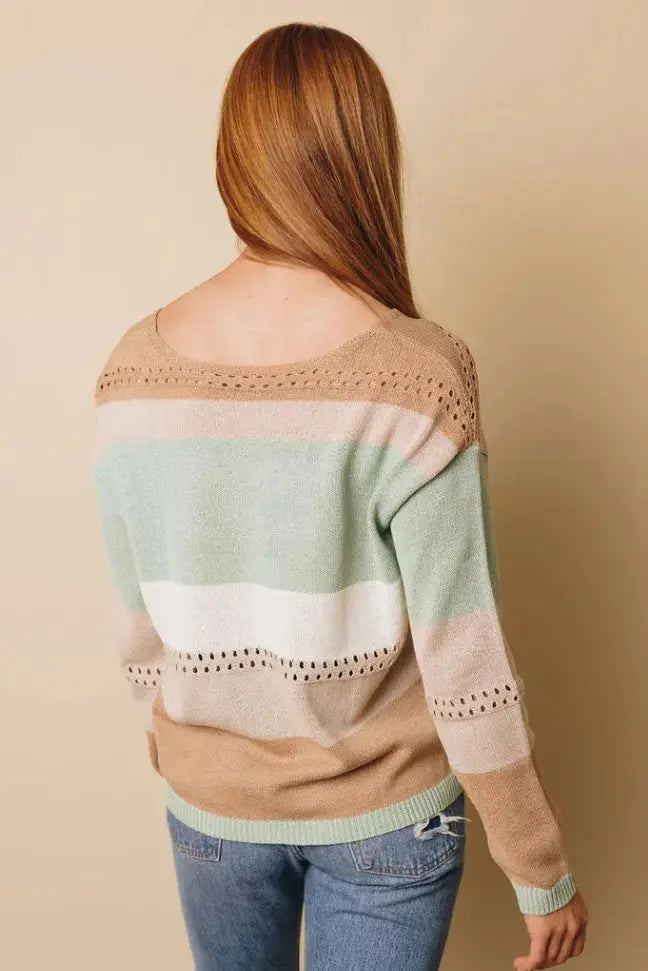 Zoey Knitted Color Block Sweater Stay Warm in Style