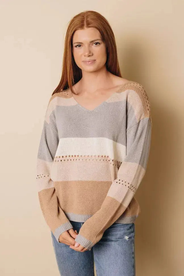 Zoey Knitted Color Block Sweater Stay Warm in Style