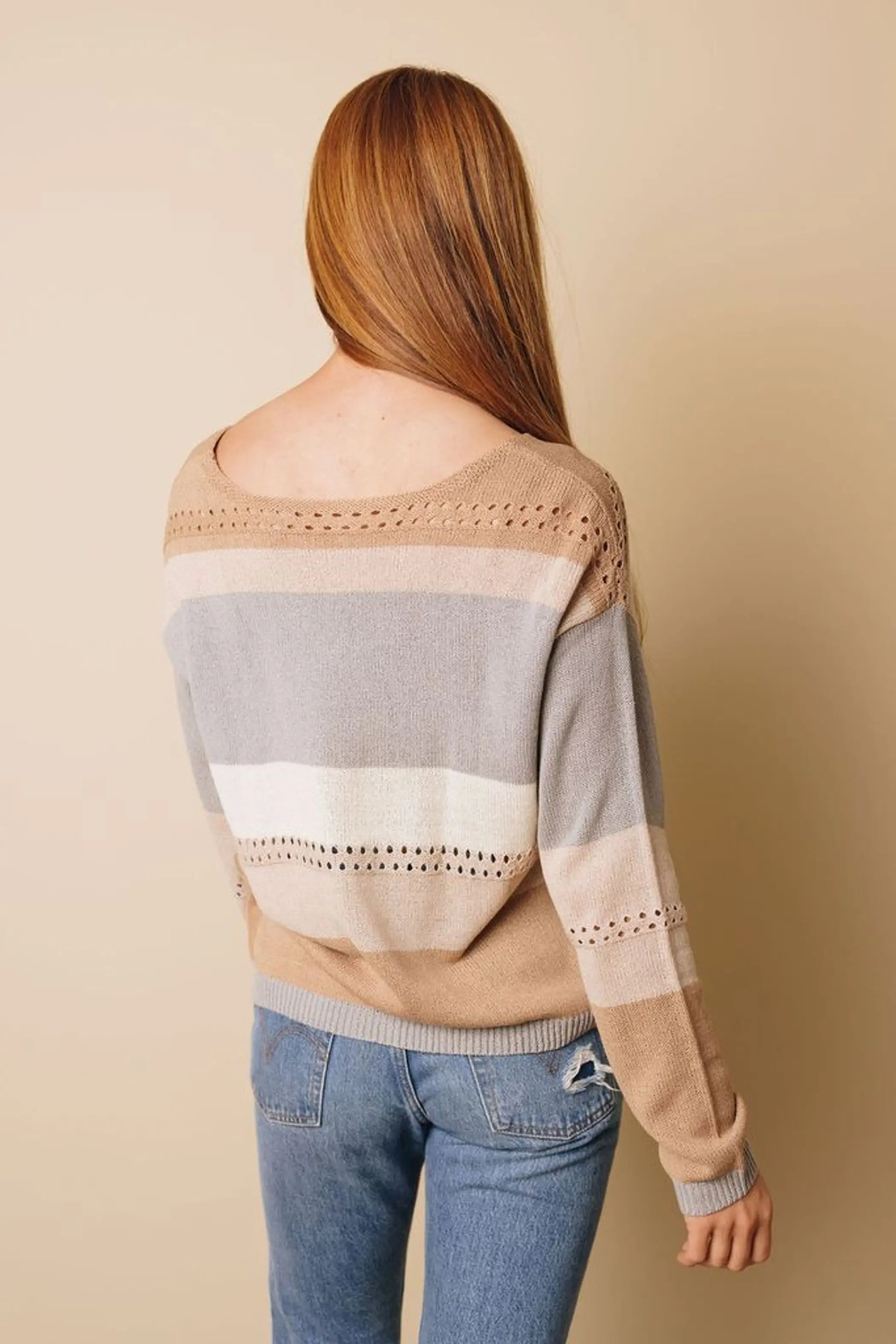 Zoey Knitted Color Block Sweater Stay Warm in Style