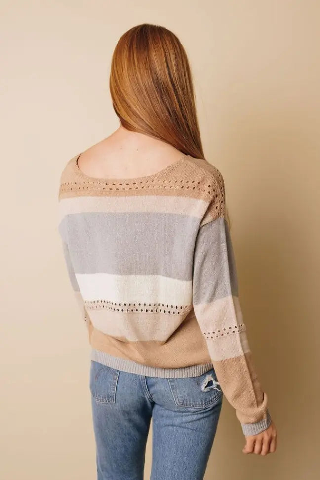 Zoey Knitted Color Block Sweater Stay Warm in Style