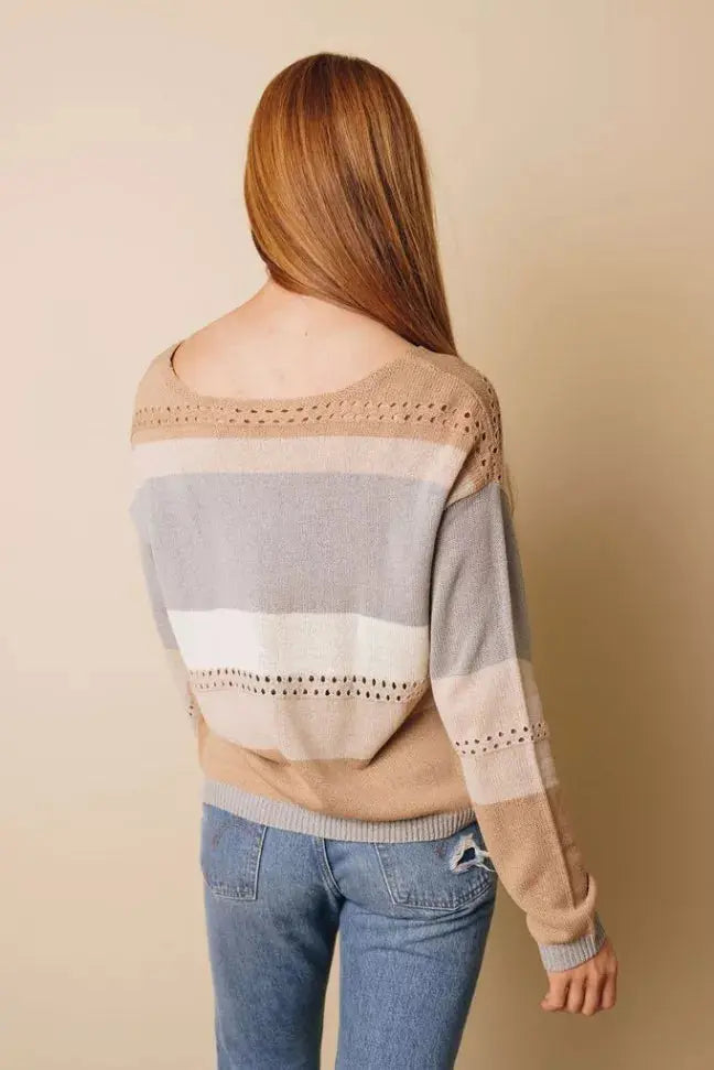 Zoey Knitted Color Block Sweater Stay Warm in Style