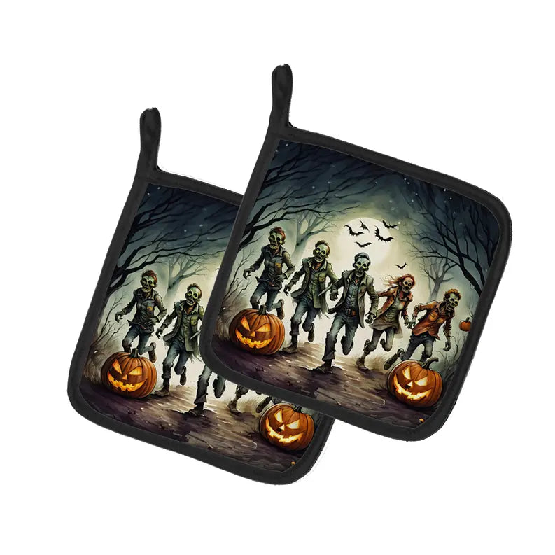 Zombies Spooky Halloween Pair of Pot Holders Caroline's Treasures
