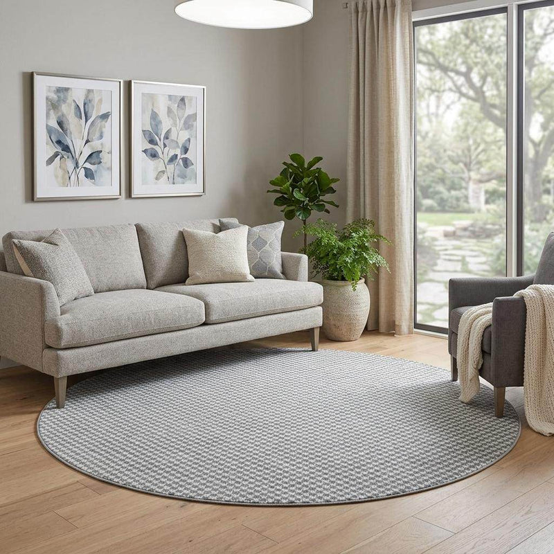 8' Gray And Light Gray Houndstooth Shag Washable Round Rug With UV Protection - Home & Garden