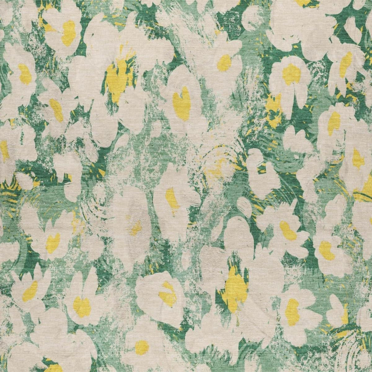 10' X 14' Green And Gold Floral Shag Washable Area Rug With UV Protection - Home & Garden