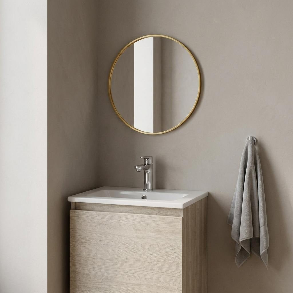 16" Gold Aluminum Round Framed Bathroom Vanity Mirror - Bed & Bath
