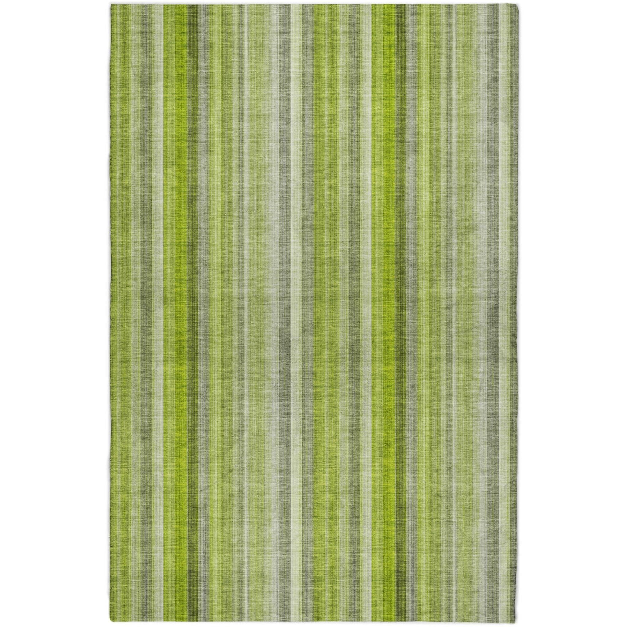 10' X 14' Green And Gray Striped Shag Washable Area Rug With UV Protection - Home & Garden