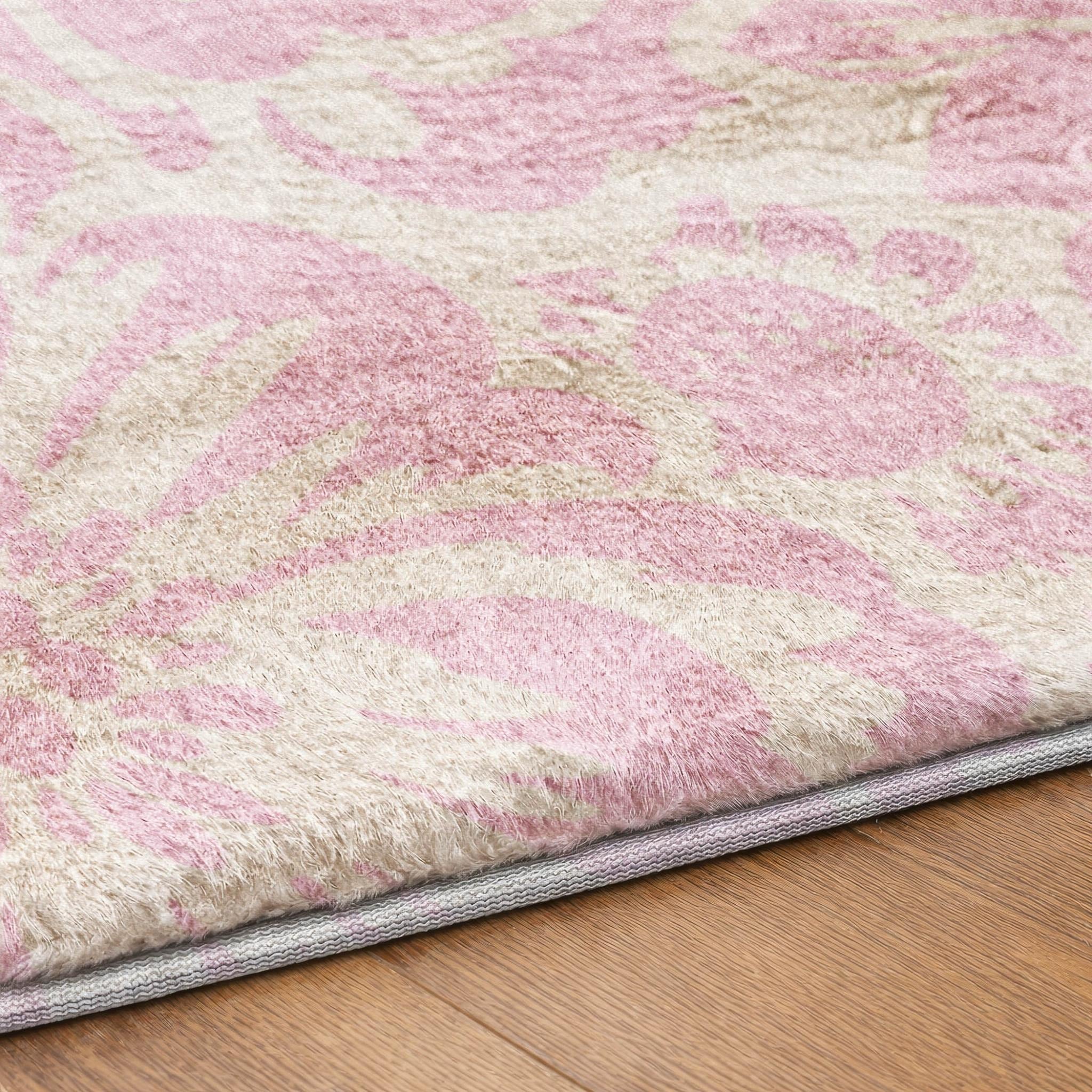 10' X 14' Pink And Ivory Floral Shag Washable Area Rug With UV Protection - Home & Garden
