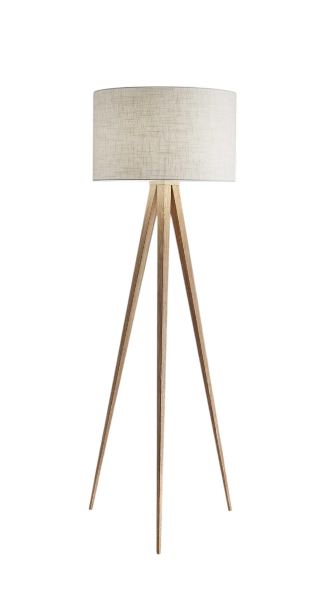 60" Natural Metal Tripod Floor Lamp With White Fabric Drum Shade - Lighting