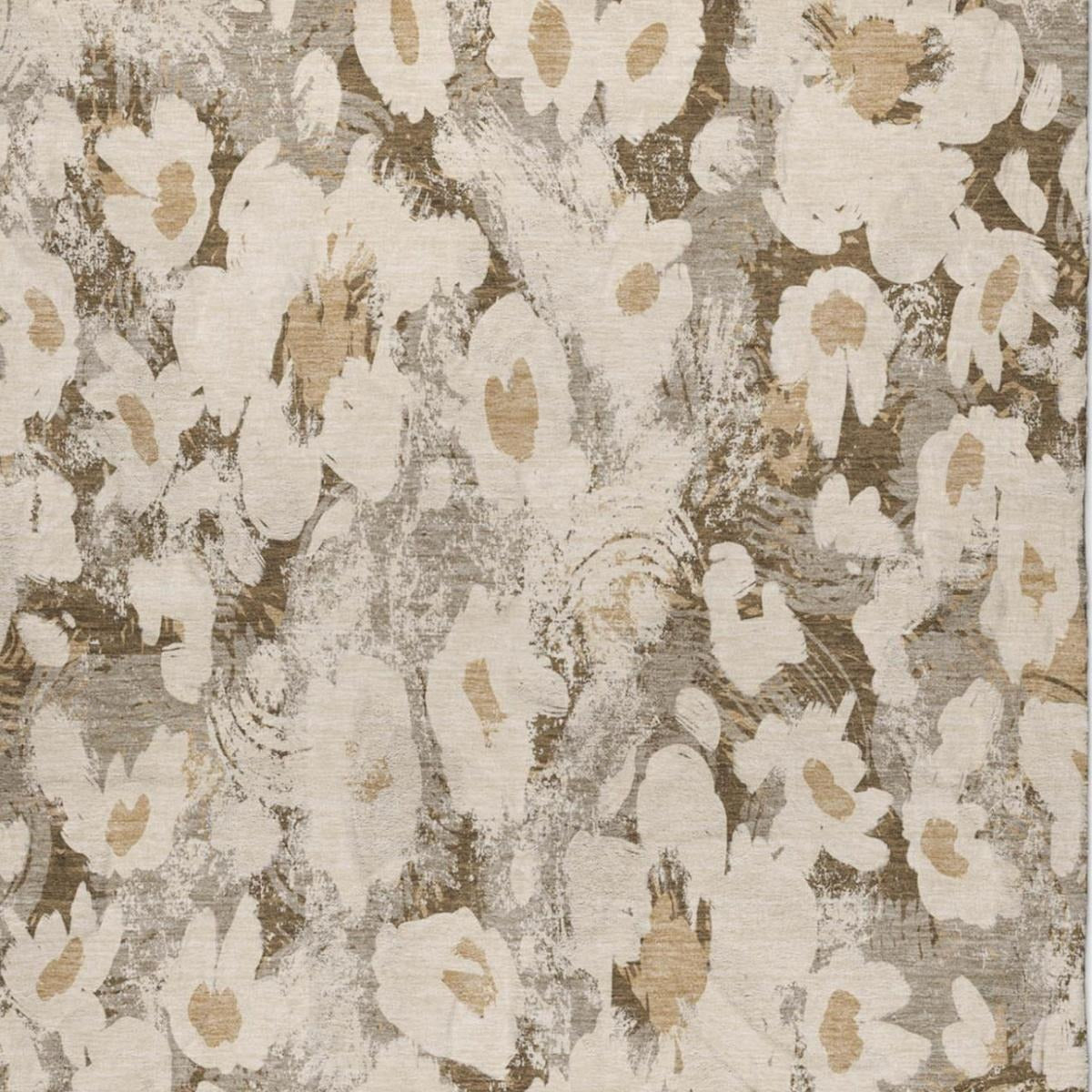 3' X 5' Khaki And Brown Floral Shag Washable Area Rug With UV Protection - Home & Garden