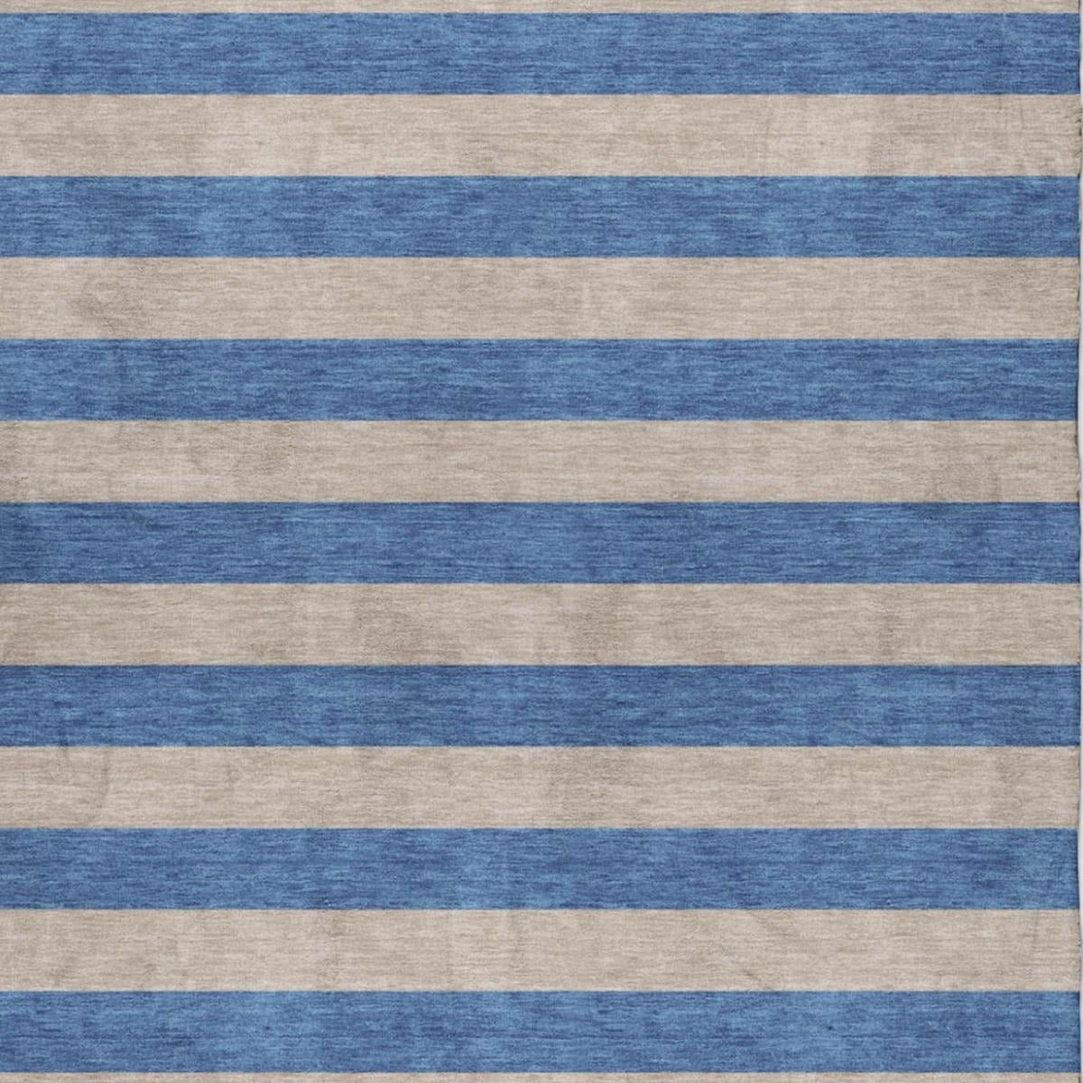 3' X 5' Tan And Navy Blue Striped Shag Washable Area Rug With UV Protection - Home & Garden
