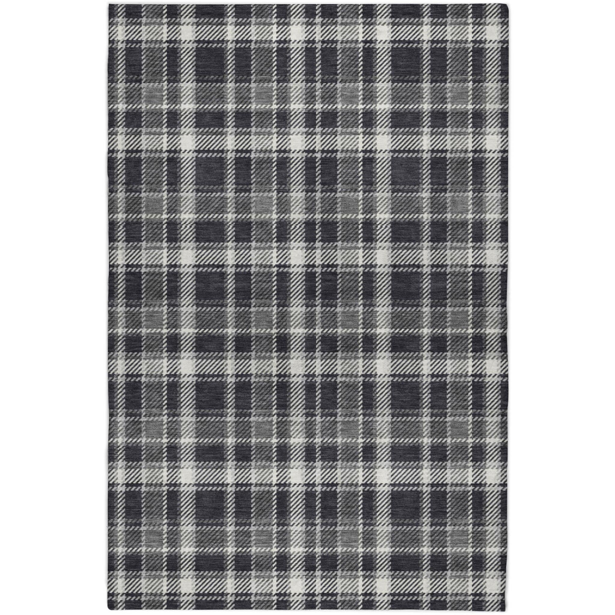 10' X 14' Black And Gray Plaid Shag Washable Area Rug With UV Protection - Home & Garden