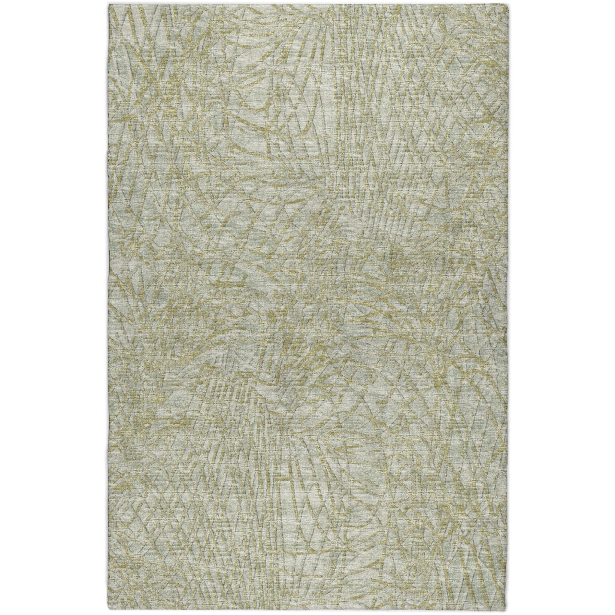 5' X 8' Sage And Olive Green Abstract Shag Washable Area Rug With UV Protection - Home & Garden