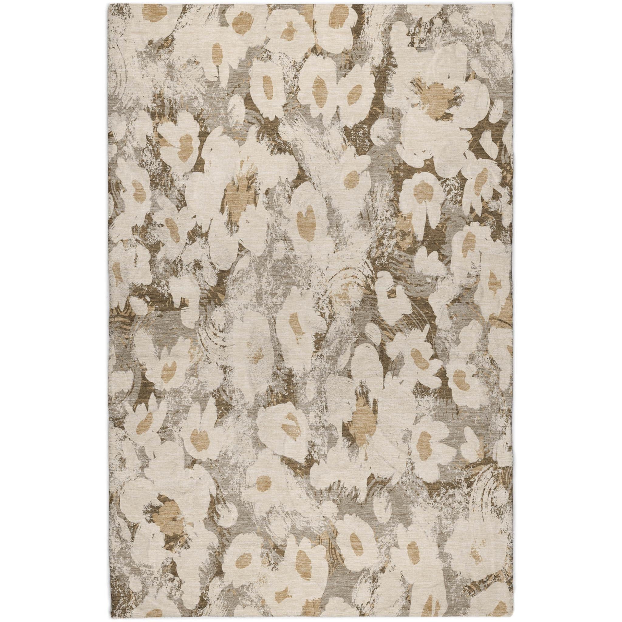 3' X 5' Khaki And Brown Floral Shag Washable Area Rug With UV Protection - Home & Garden