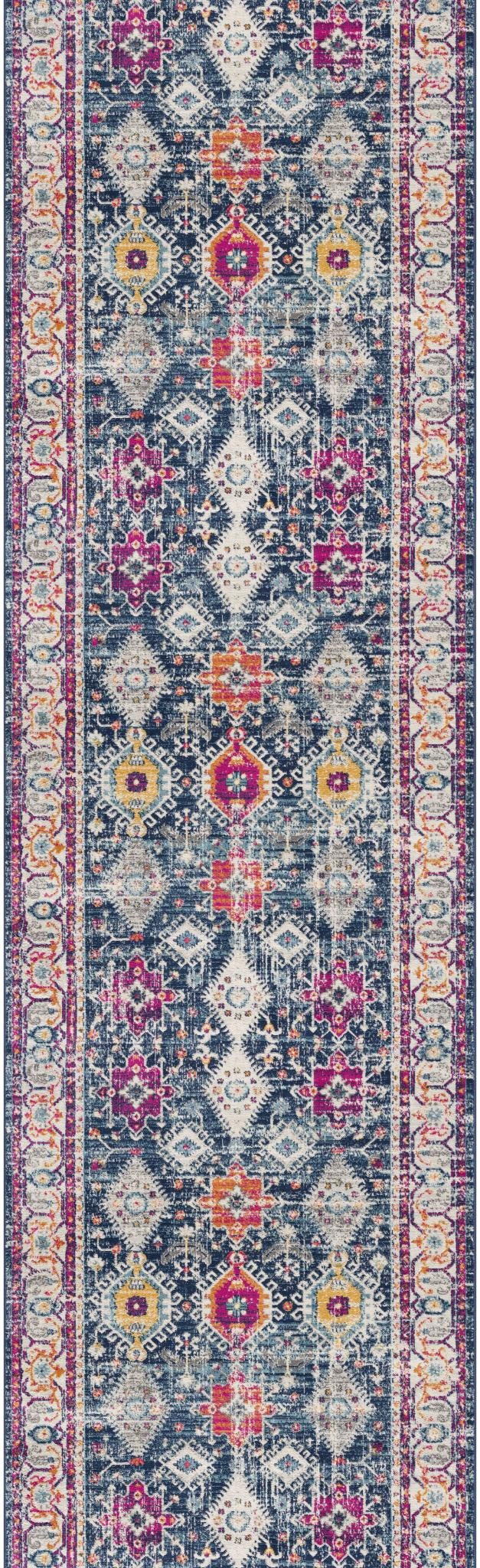 12' Blue And Ivory Oriental Runner Rug - Home & Garden