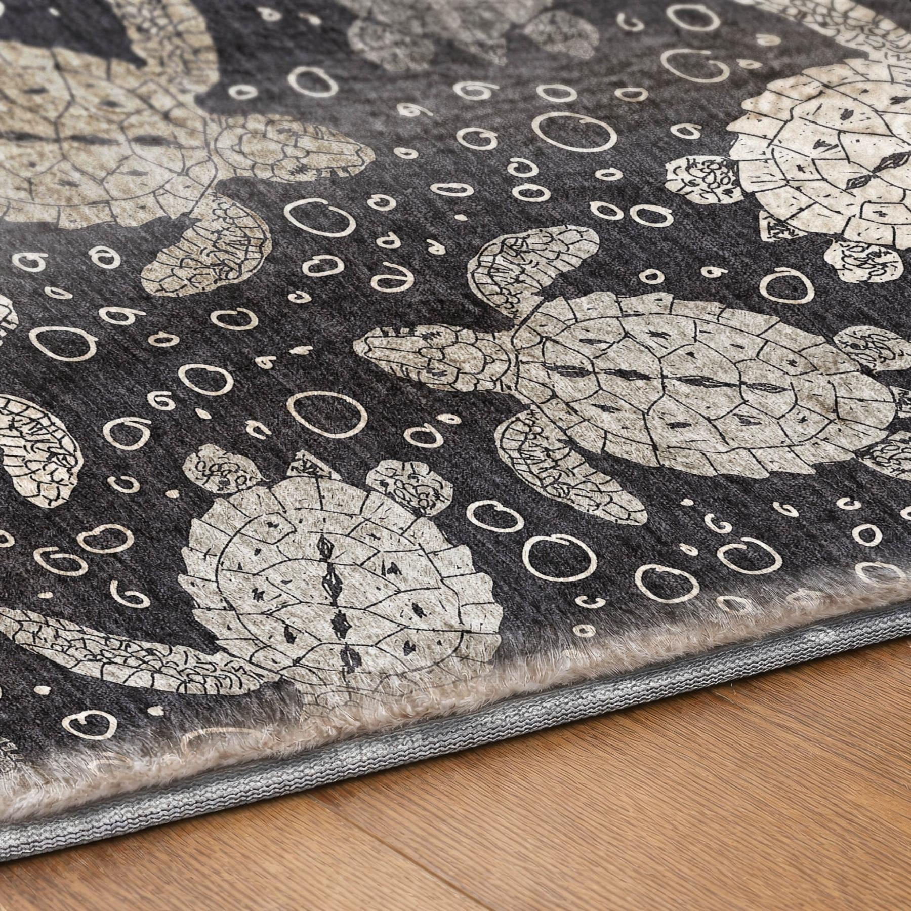 10' X 14' Midnight And Taupe Animal Print Shag Washable Area Rug With UV Protection - Home & Garden