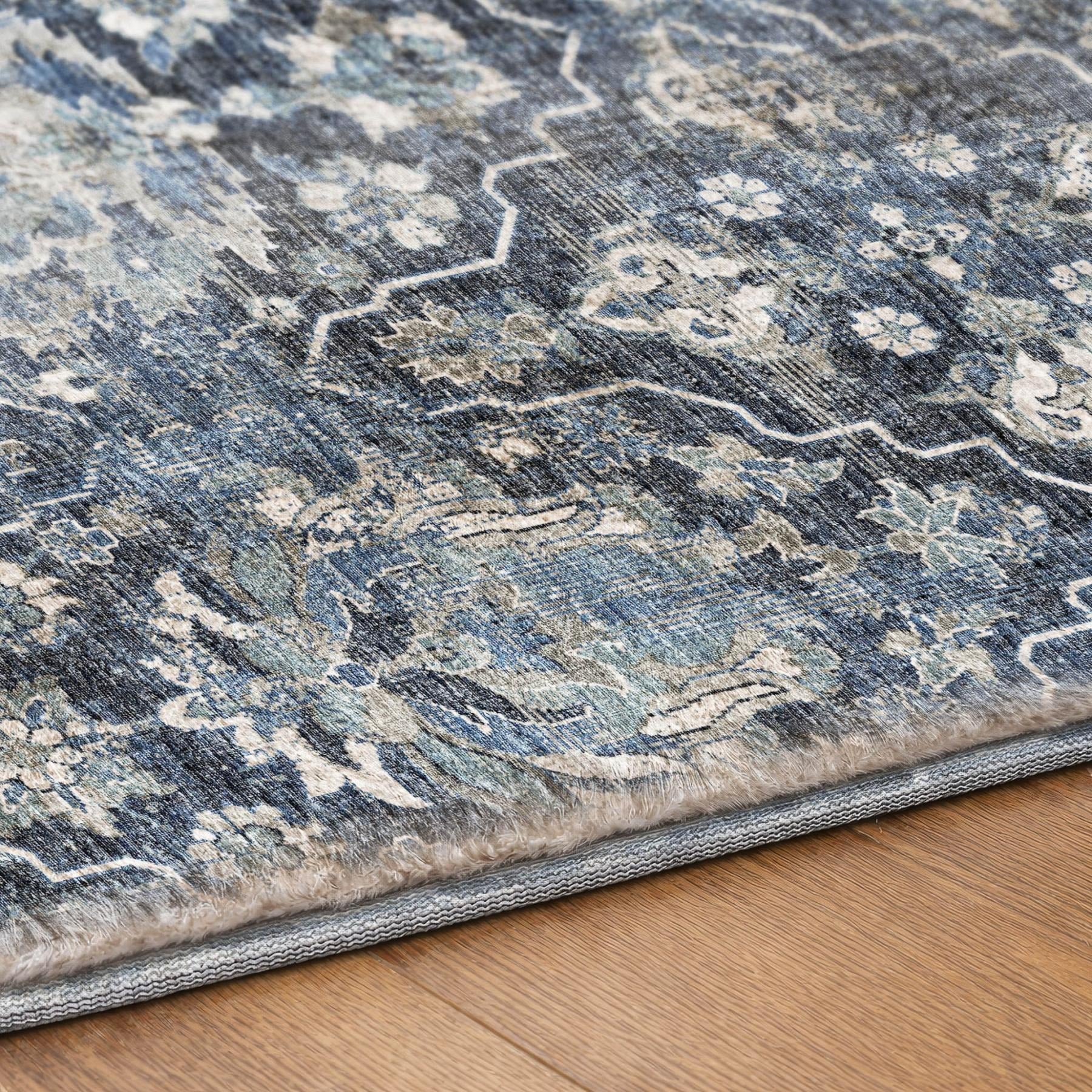 10' X 14' Blue And Gray Oriental Shag Washable Area Rug With UV Protection - Home & Garden