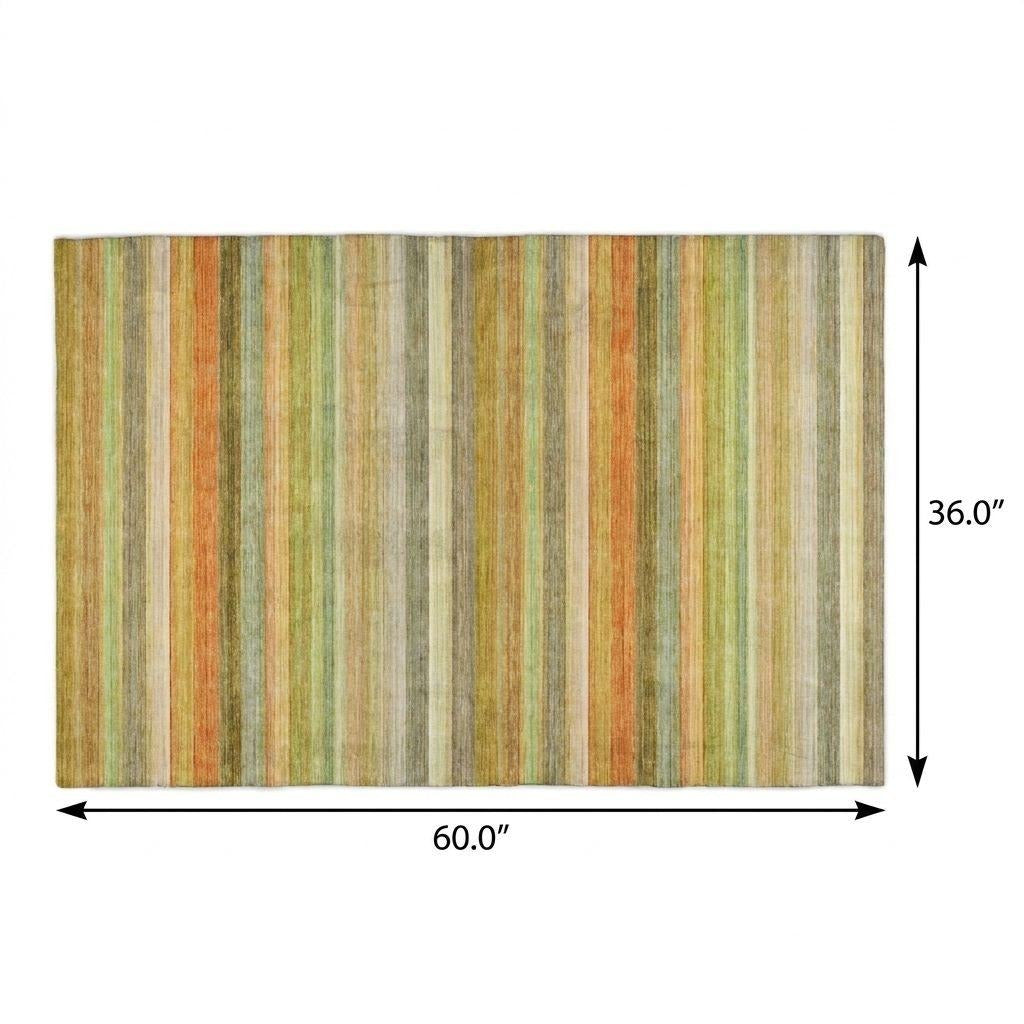 3' X 5' Green And Orange Striped Shag Washable Area Rug With UV Protection - Home & Garden