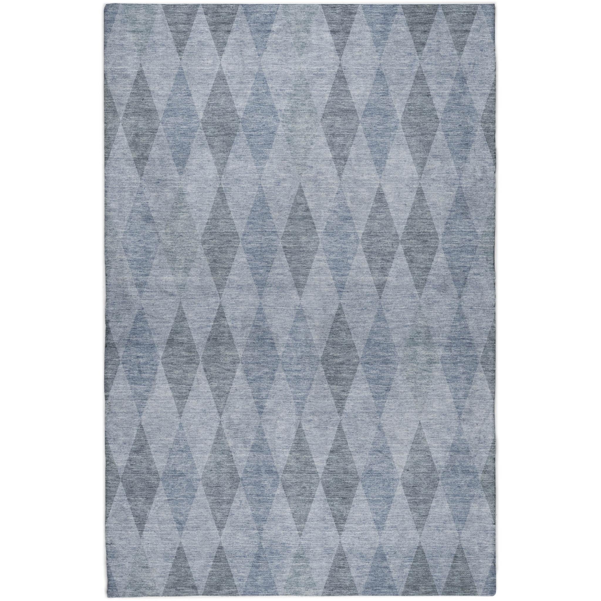 10' X 14' Denim Blue And Gray Geometric Shag Washable Area Rug With UV Protection - Home & Garden