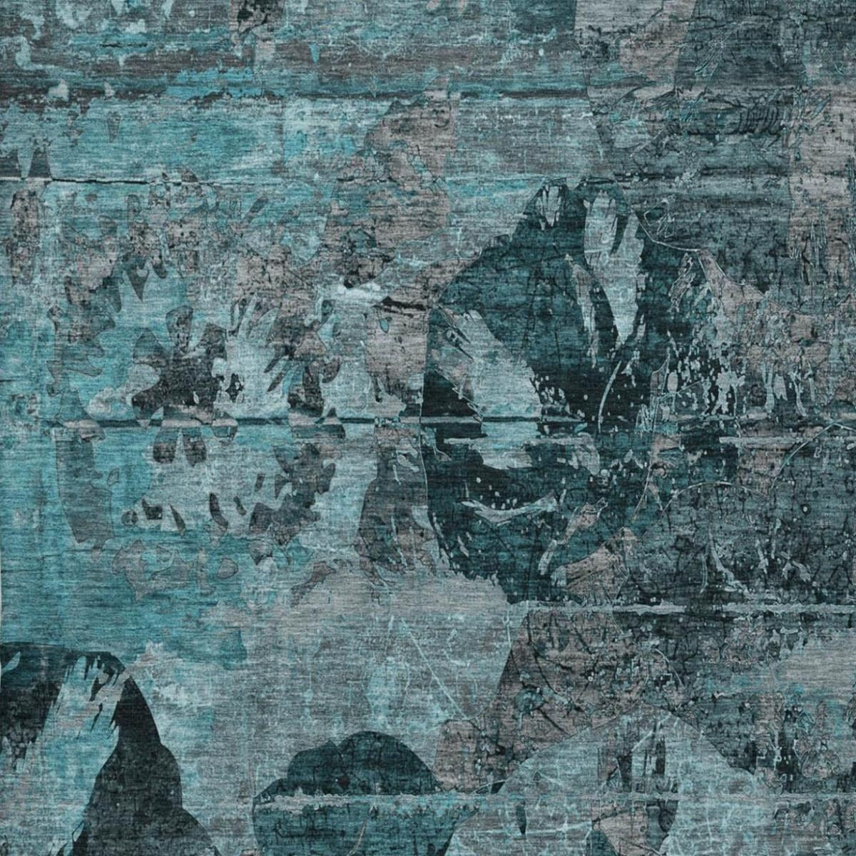 10' X 14' Teal And Gray Abstract Shag Washable Area Rug With UV Protection - Home & Garden