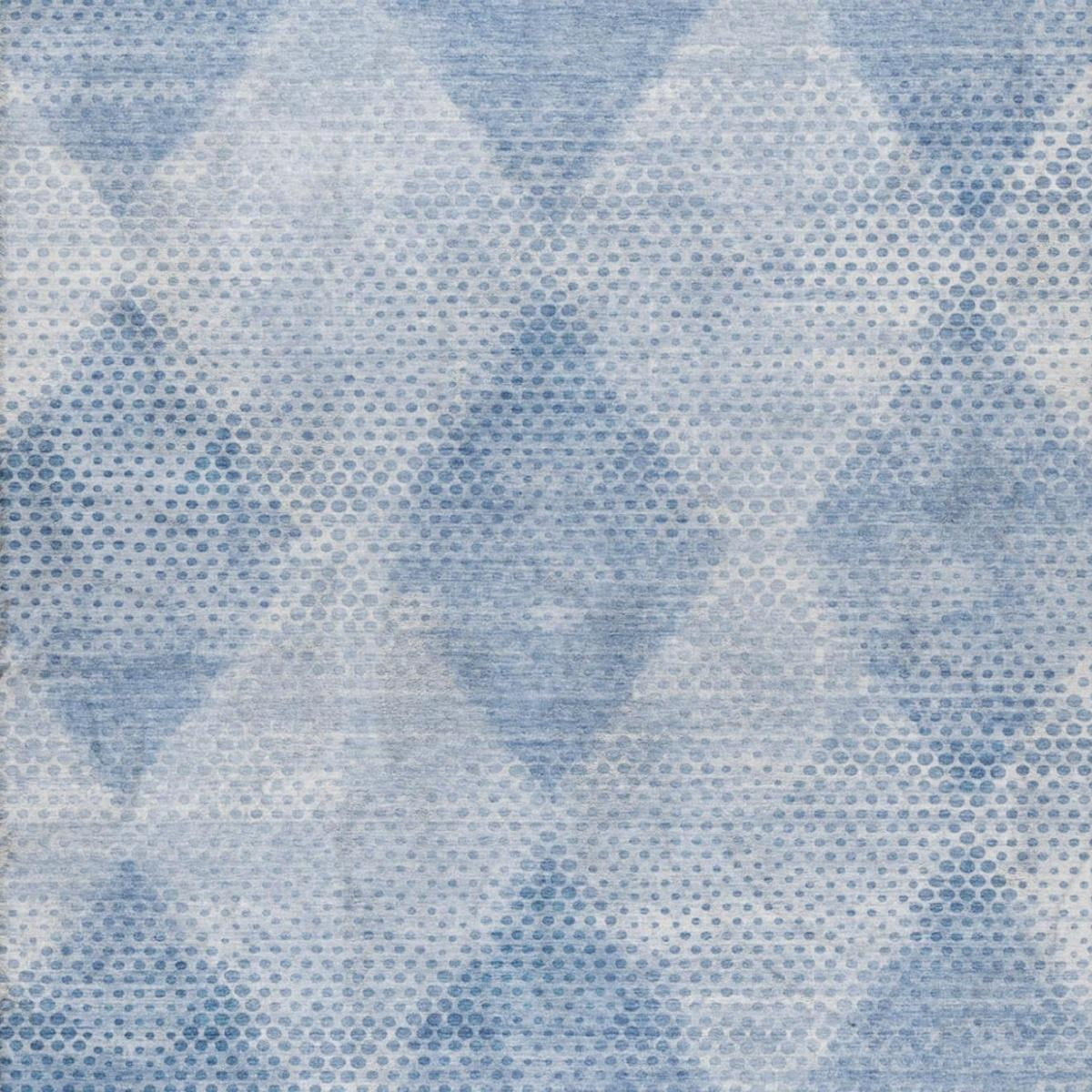 5' X 8' Blue And Denim Blue Geometric Shag Washable Area Rug With UV Protection - Home & Garden