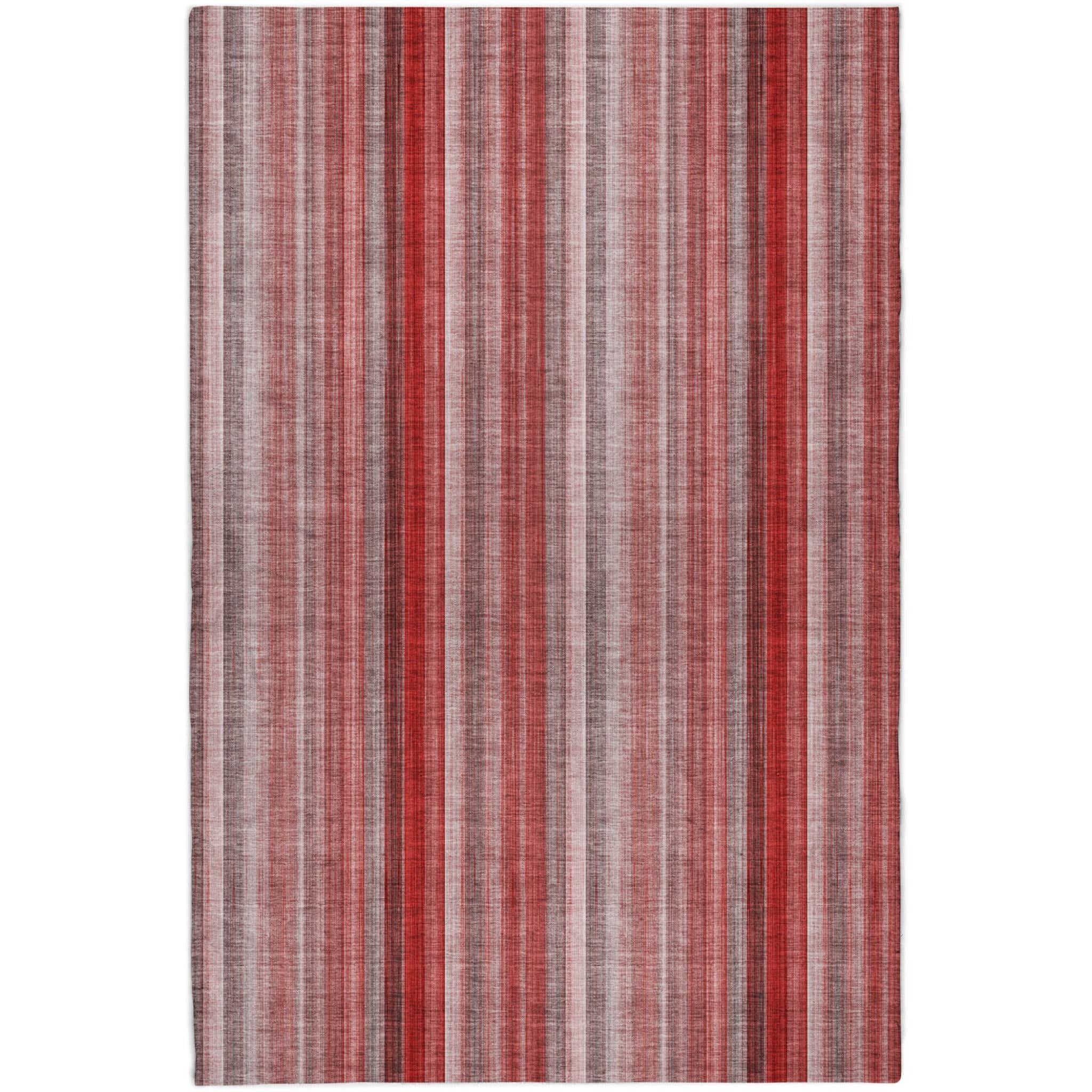 3' X 5' Red And Gray Striped Shag Washable Area Rug With UV Protection - Home & Garden