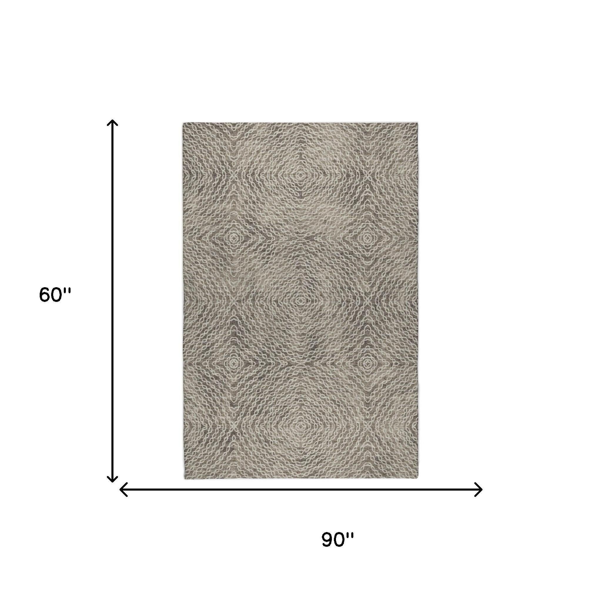 5' X 8' Brown And Beige Abstract Shag Washable Area Rug With UV Protection - Home & Garden
