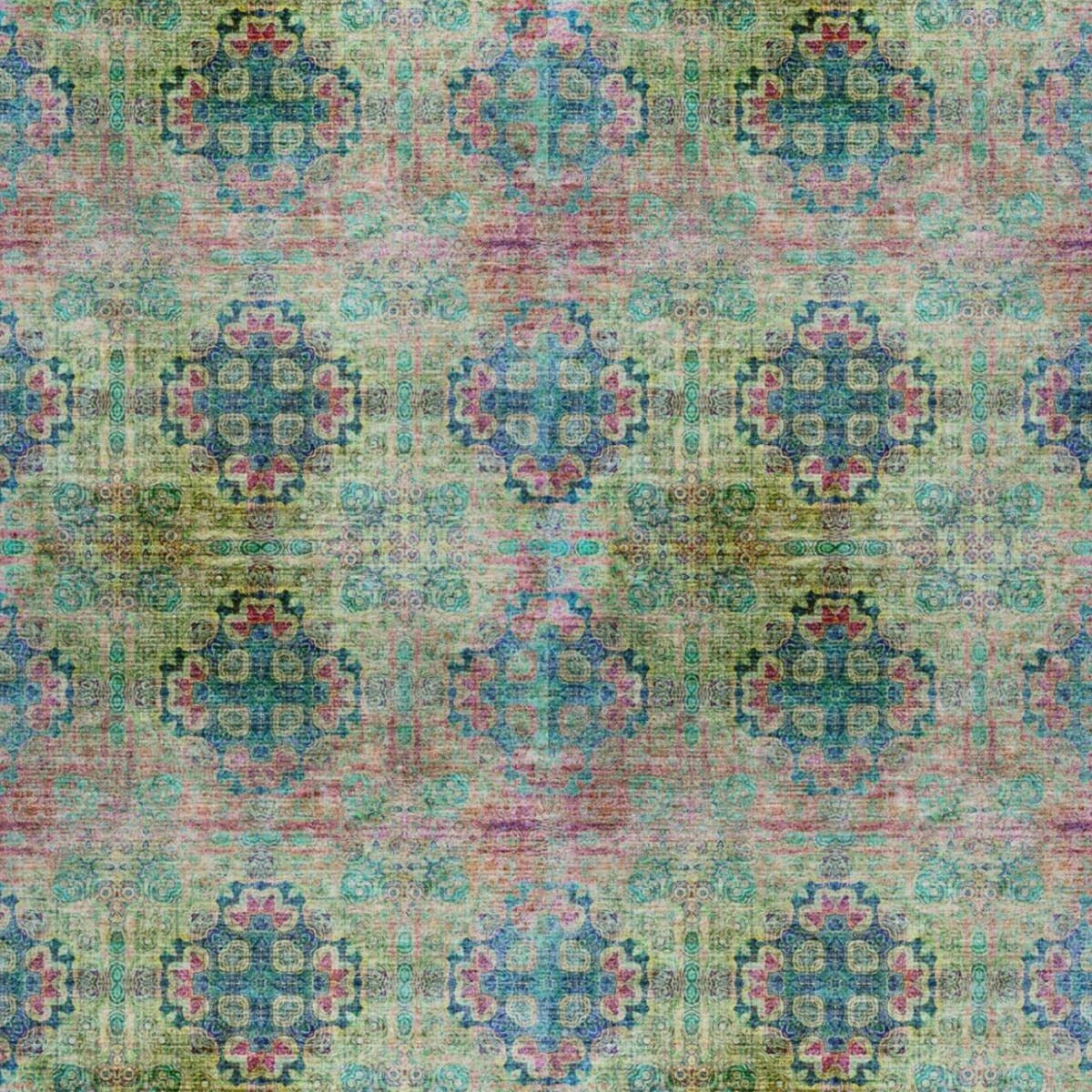 10' X 14' Green And Teal Medallion Shag Washable Area Rug With UV Protection - Home & Garden