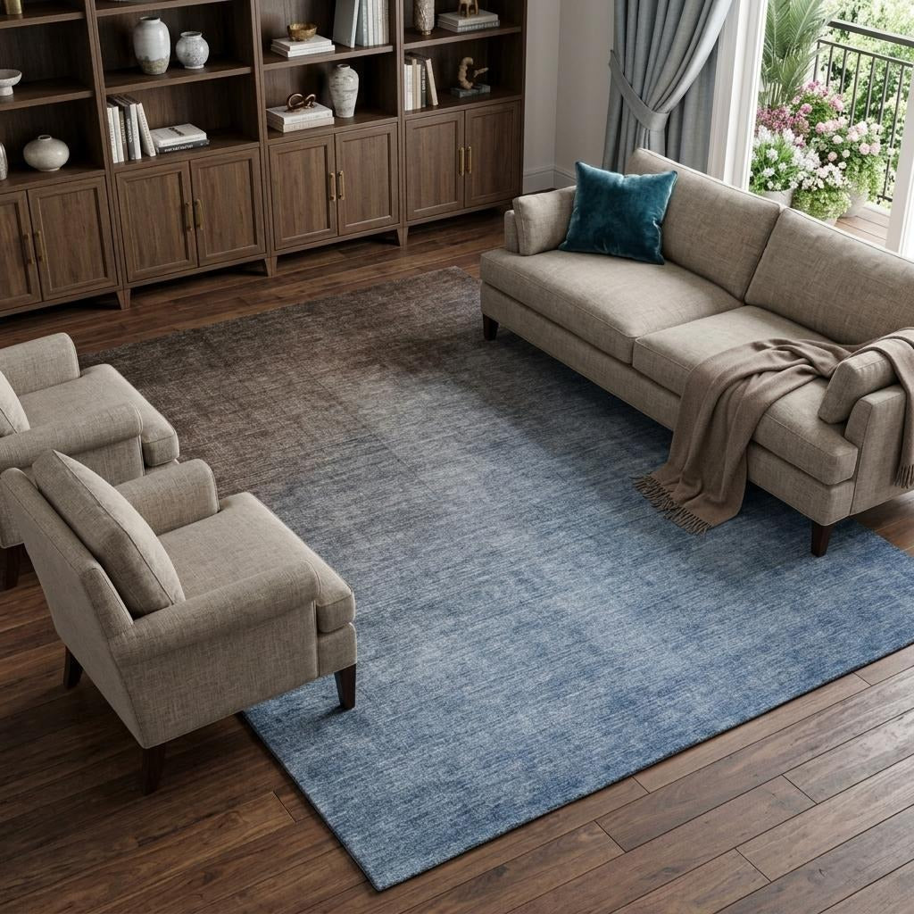 10' X 14' Chocolate And Taupe Ombre Shag Washable Area Rug With UV Protection - Home & Garden