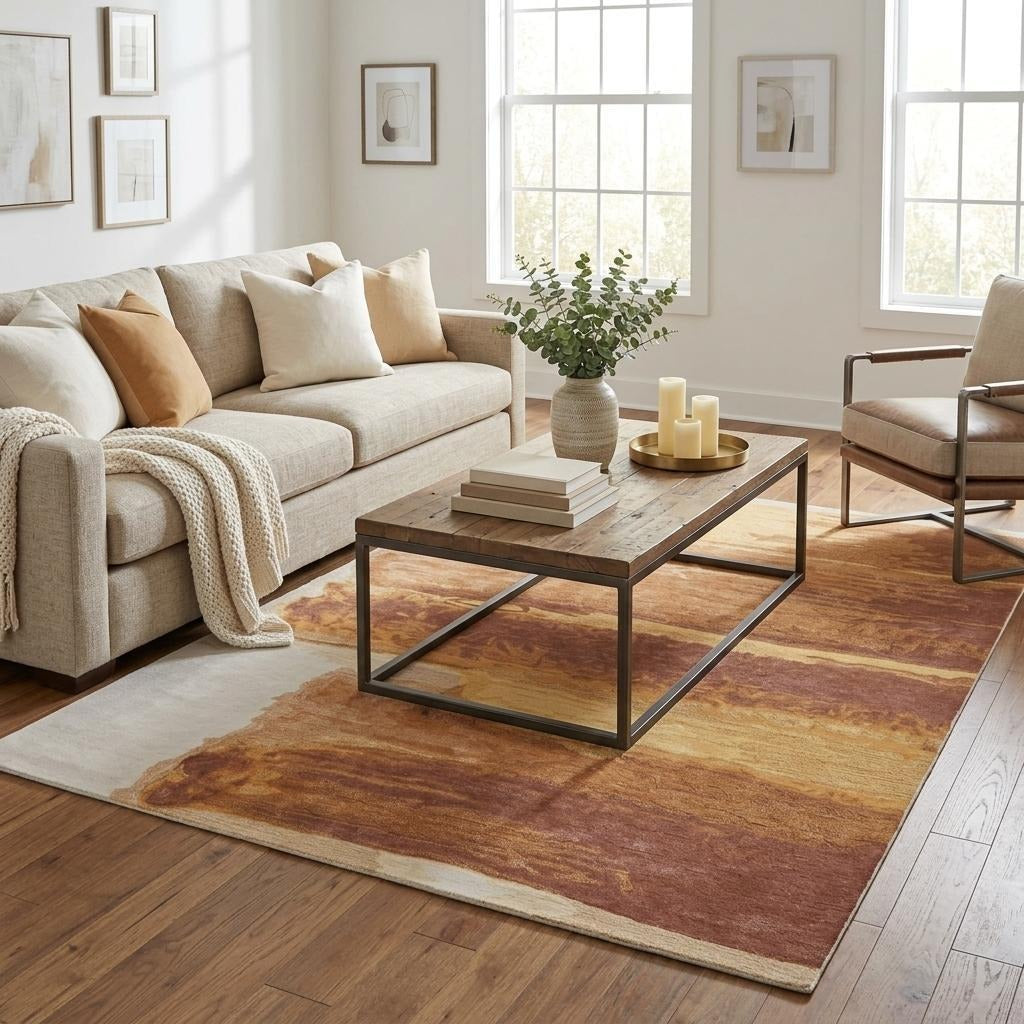 5' X 8' Ivory Red and Orange Abstract Hand Tufted Area Rug - Home & Garden