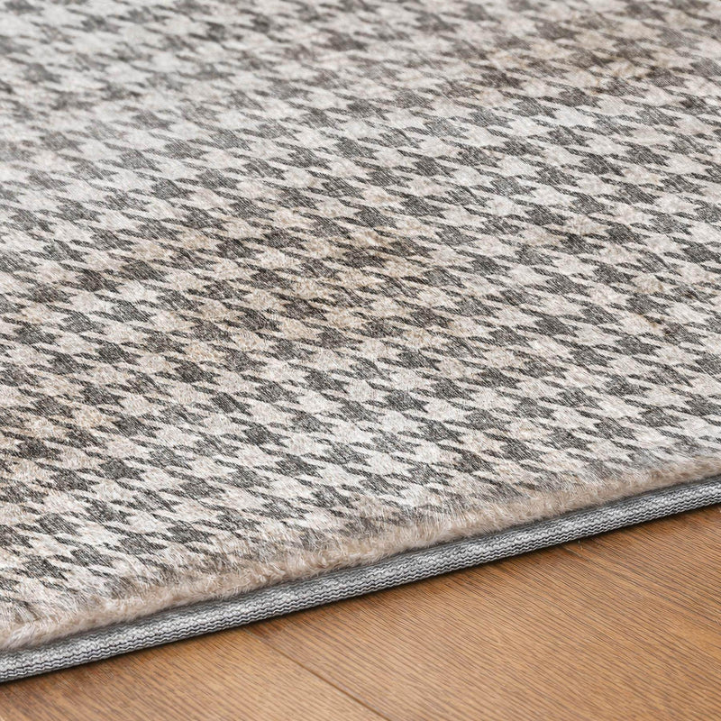 5' X 8' Gray And Light Gray Houndstooth Shag Washable Area Rug With UV Protection - Home & Garden