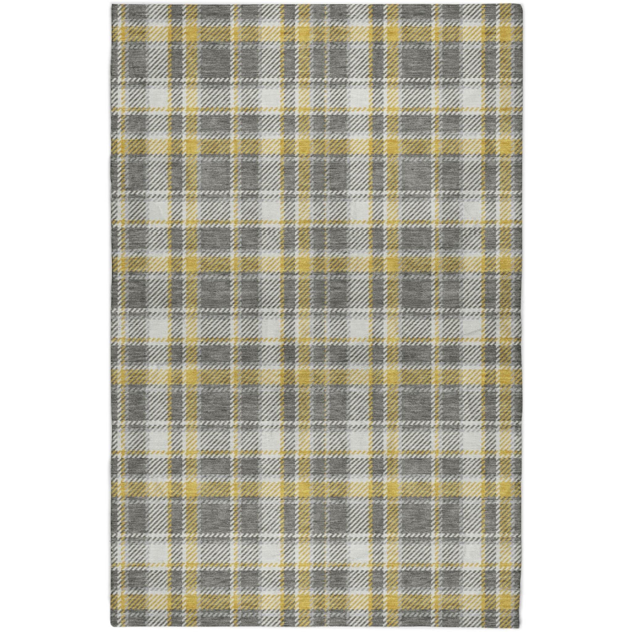 10' X 14' Gray And Ivory Plaid Shag Washable Area Rug With UV Protection - Home & Garden