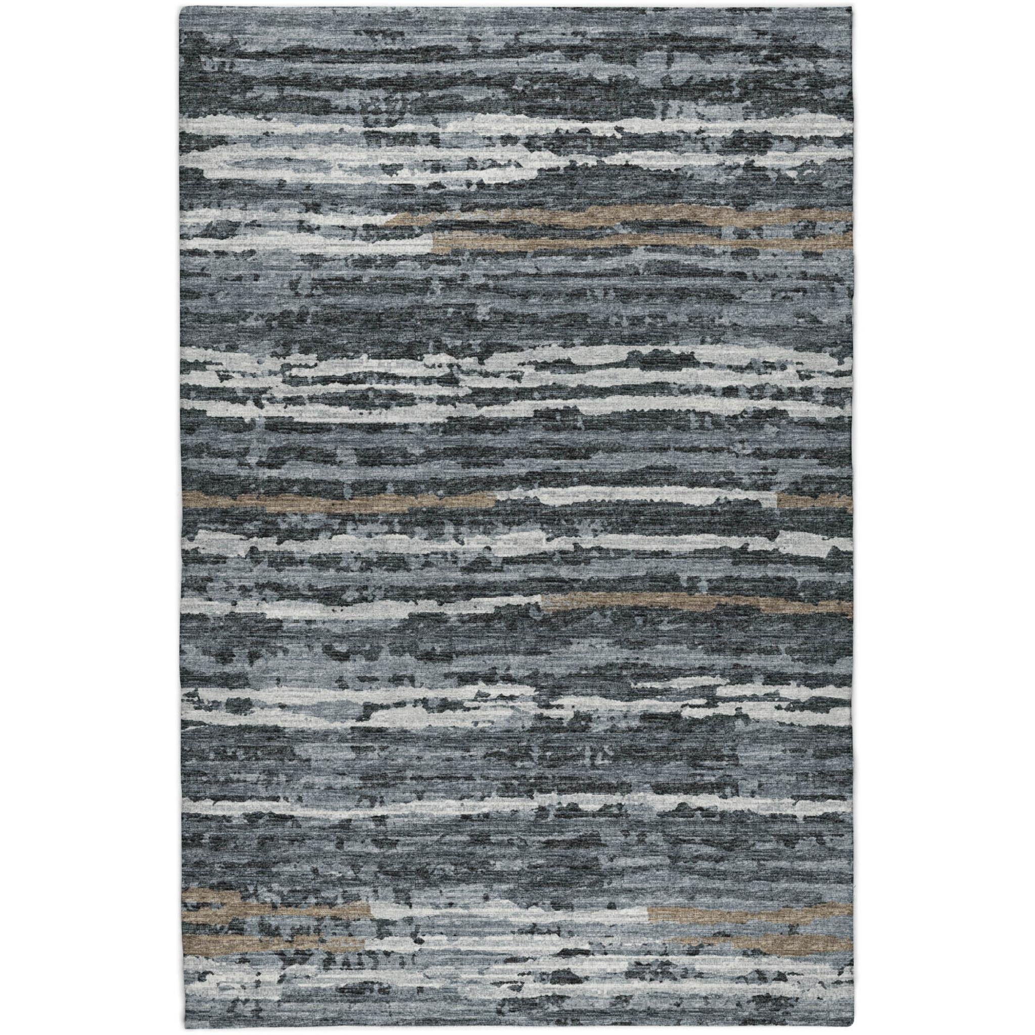 5' X 8' Gray And Charcoal Striped Shag Washable Area Rug With UV Protection - Home & Garden