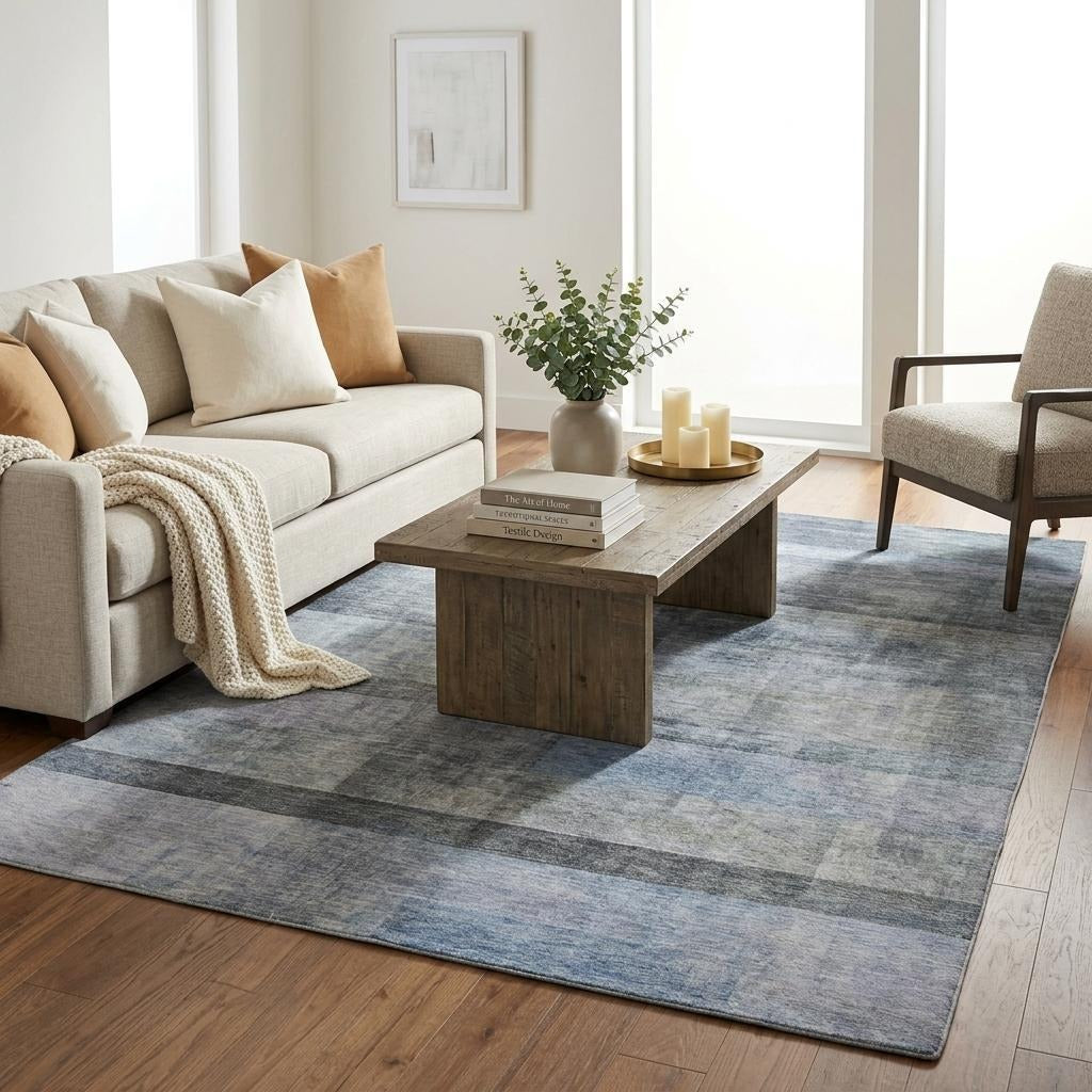 5' X 8' Navy Blue And Gray Geometric Shag Washable Area Rug With UV Protection - Home & Garden