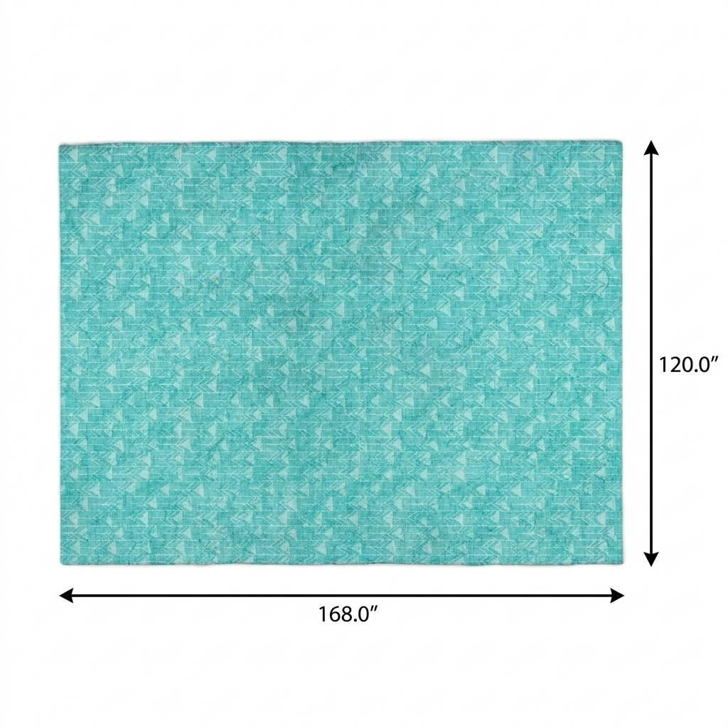 10' X 14' Teal And Ivory Geometric Shag Washable Area Rug With UV Protection - Home & Garden