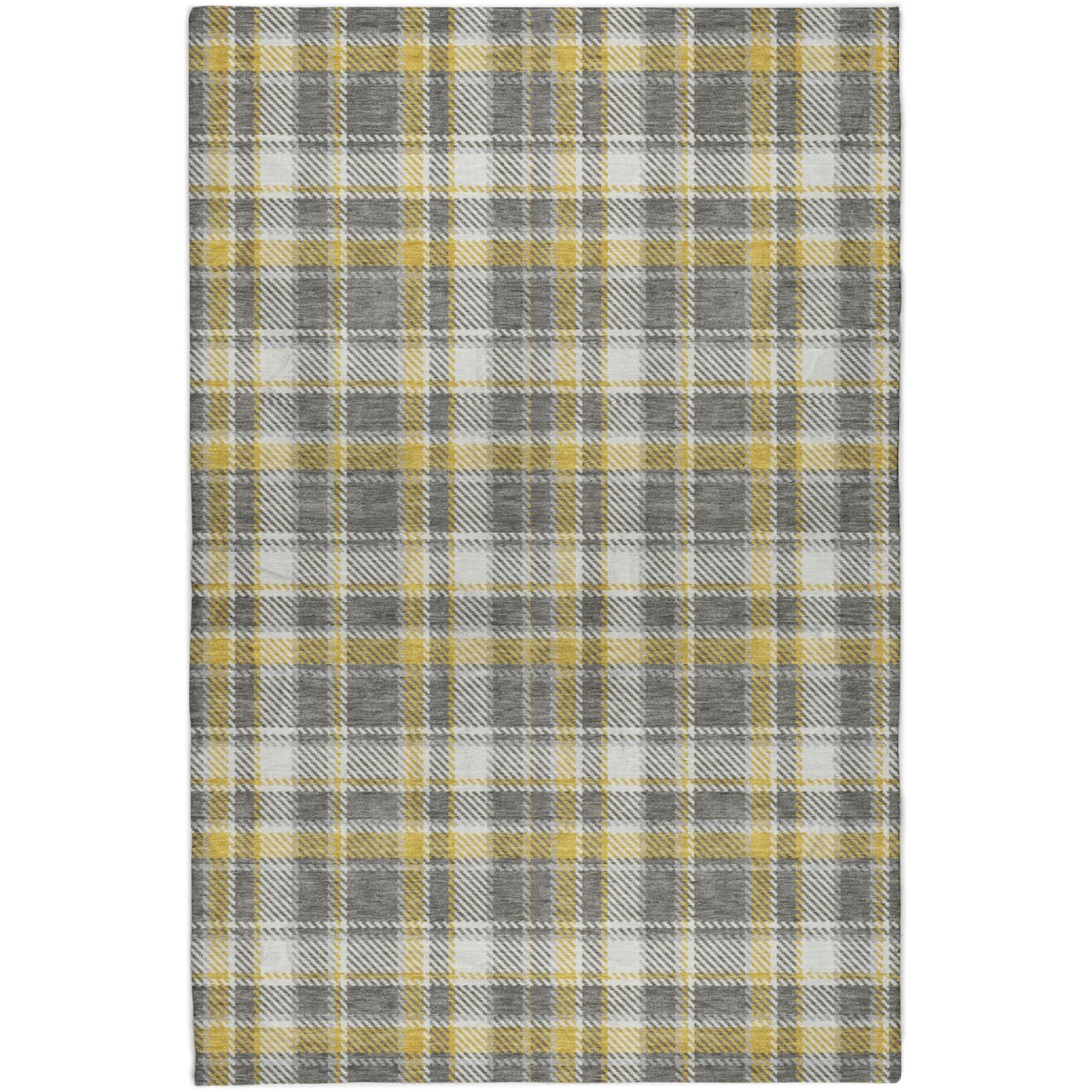 10' X 14' Gray And Ivory Plaid Shag Washable Area Rug With UV Protection - Home & Garden