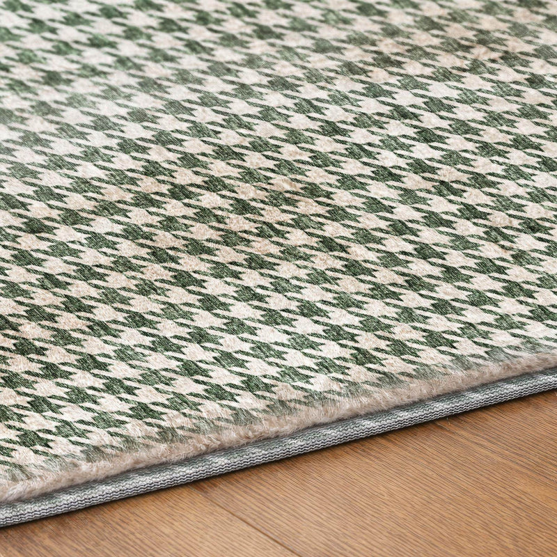 5' X 8' Green And White Houndstooth Shag Washable Area Rug With UV Protection - Home & Garden