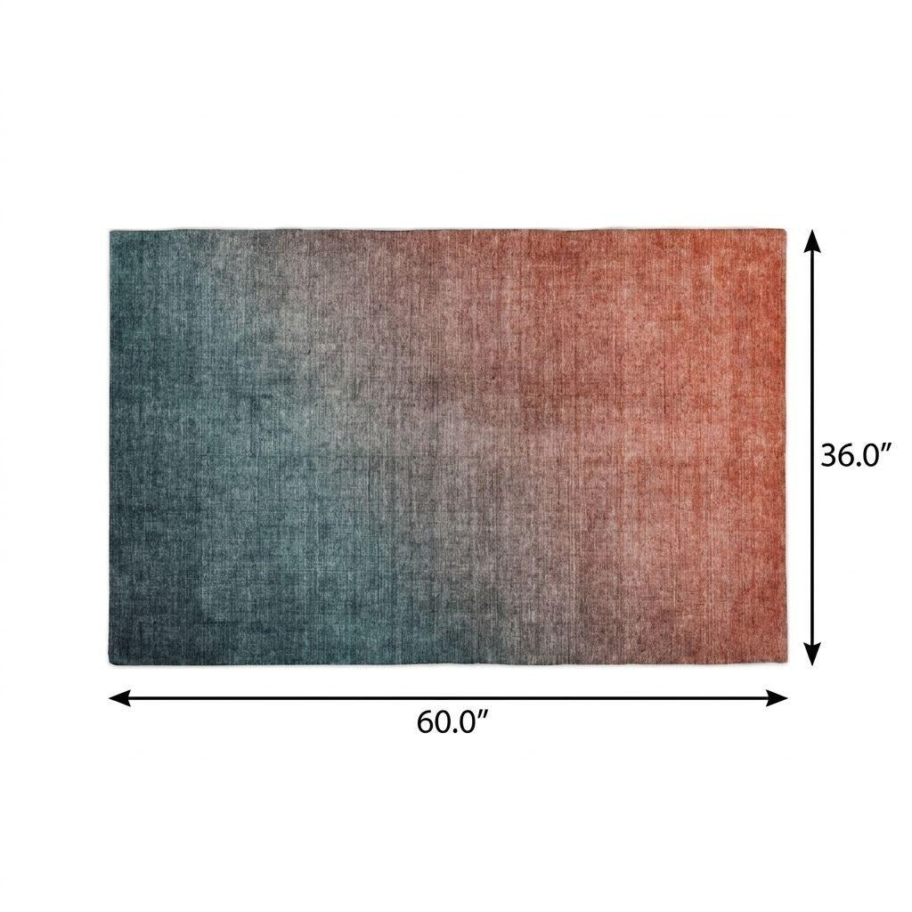 3' X 5' Teal And Gray Ombre Shag Washable Area Rug With UV Protection - Home & Garden
