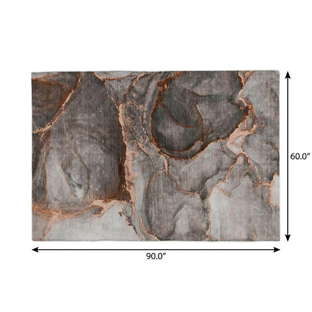 5' X 8' Peach And Gray Abstract Shag Washable Area Rug With UV Protection - Home & Garden