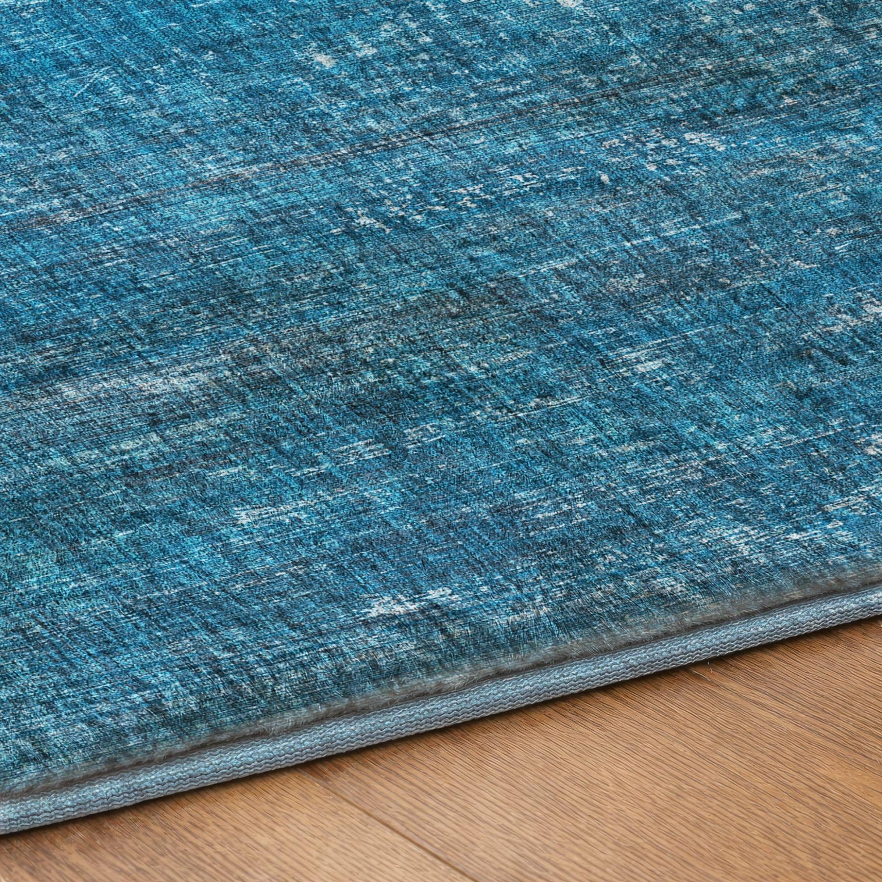 5' X 8' Blue And Gray Striped Shag Washable Area Rug With UV Protection - Home & Garden