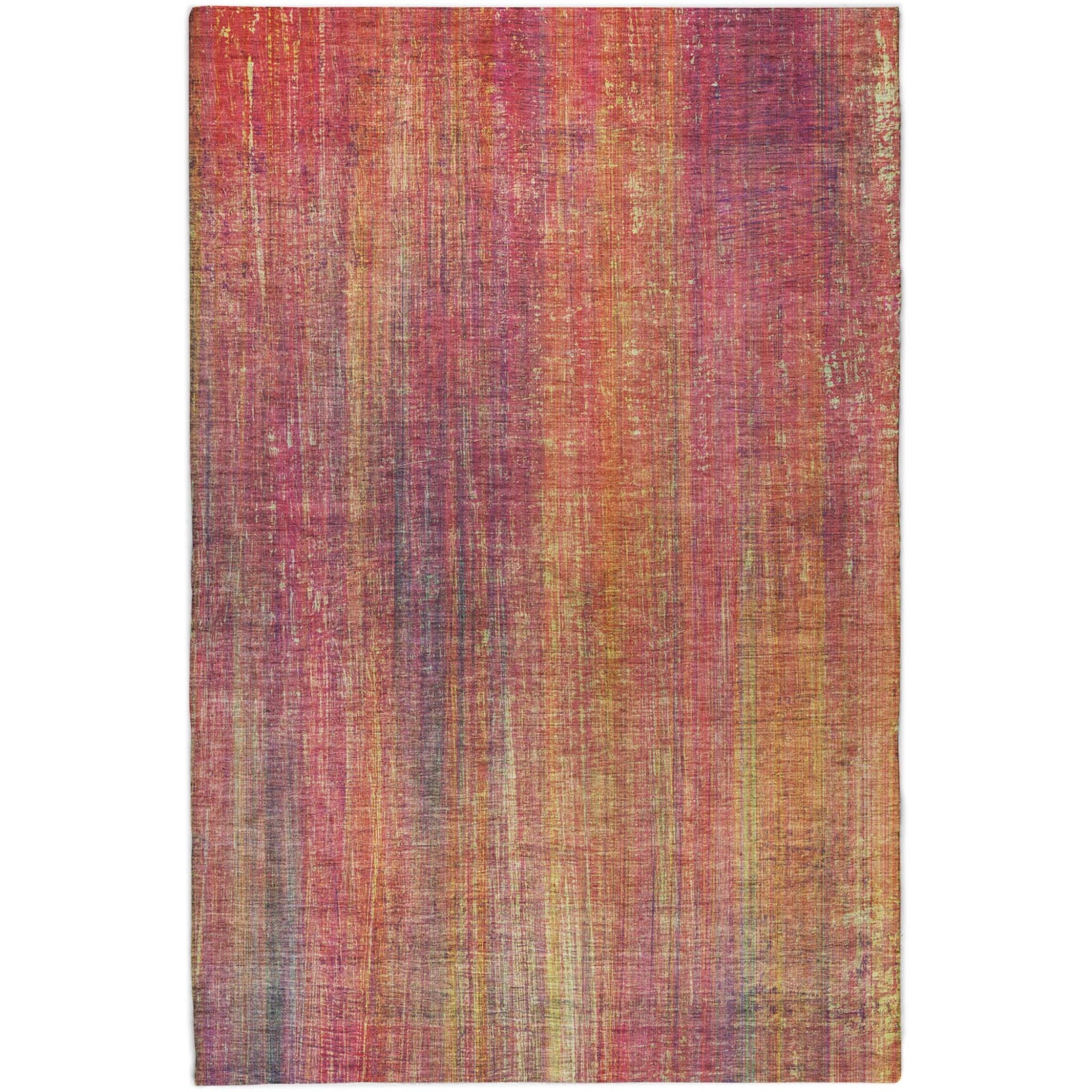 3' X 5' Red And Gold Striped Shag Washable Area Rug With UV Protection - Home & Garden