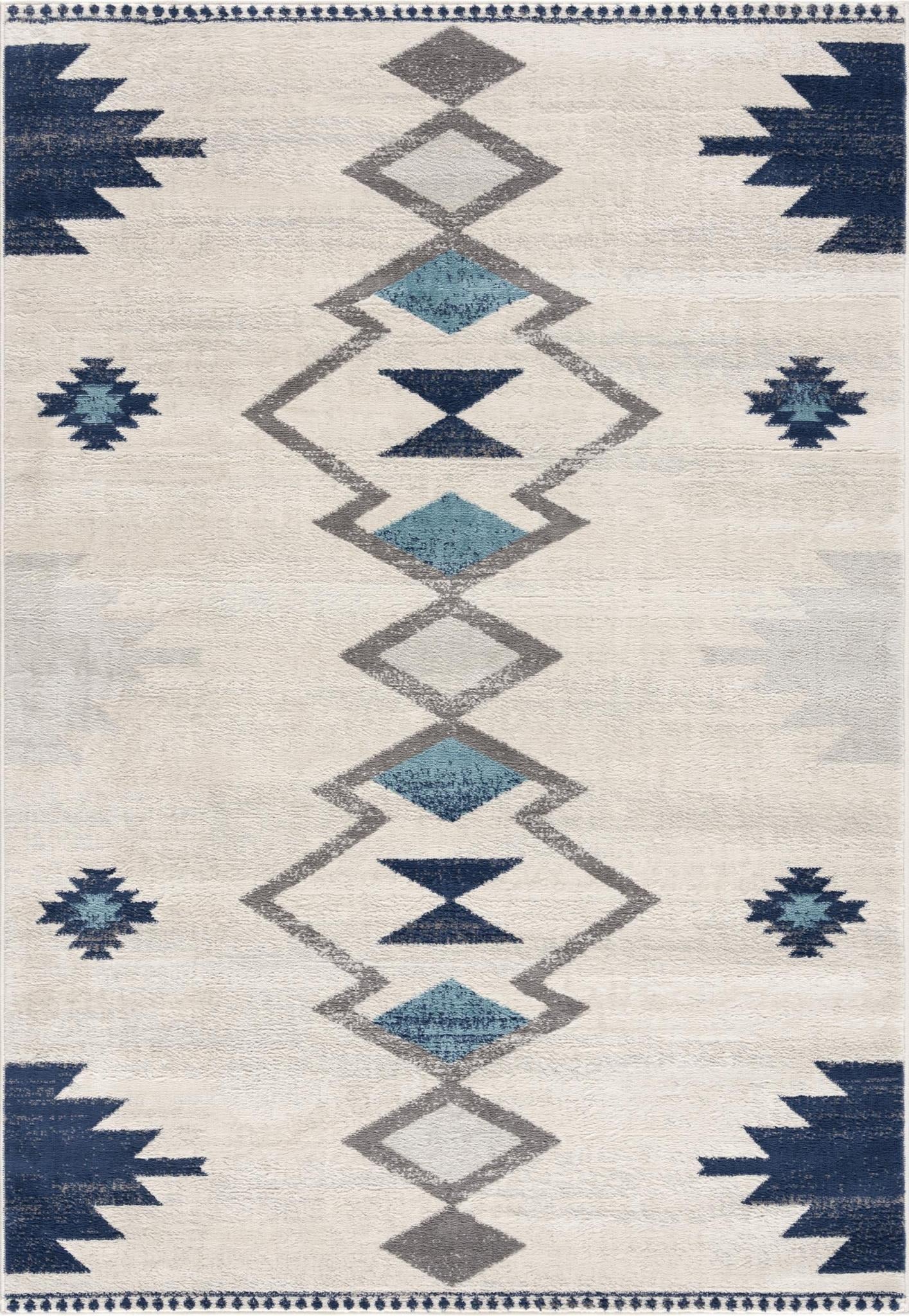 2' X 5' Blue and Ivory Southwestern Area Rug - Home & Garden