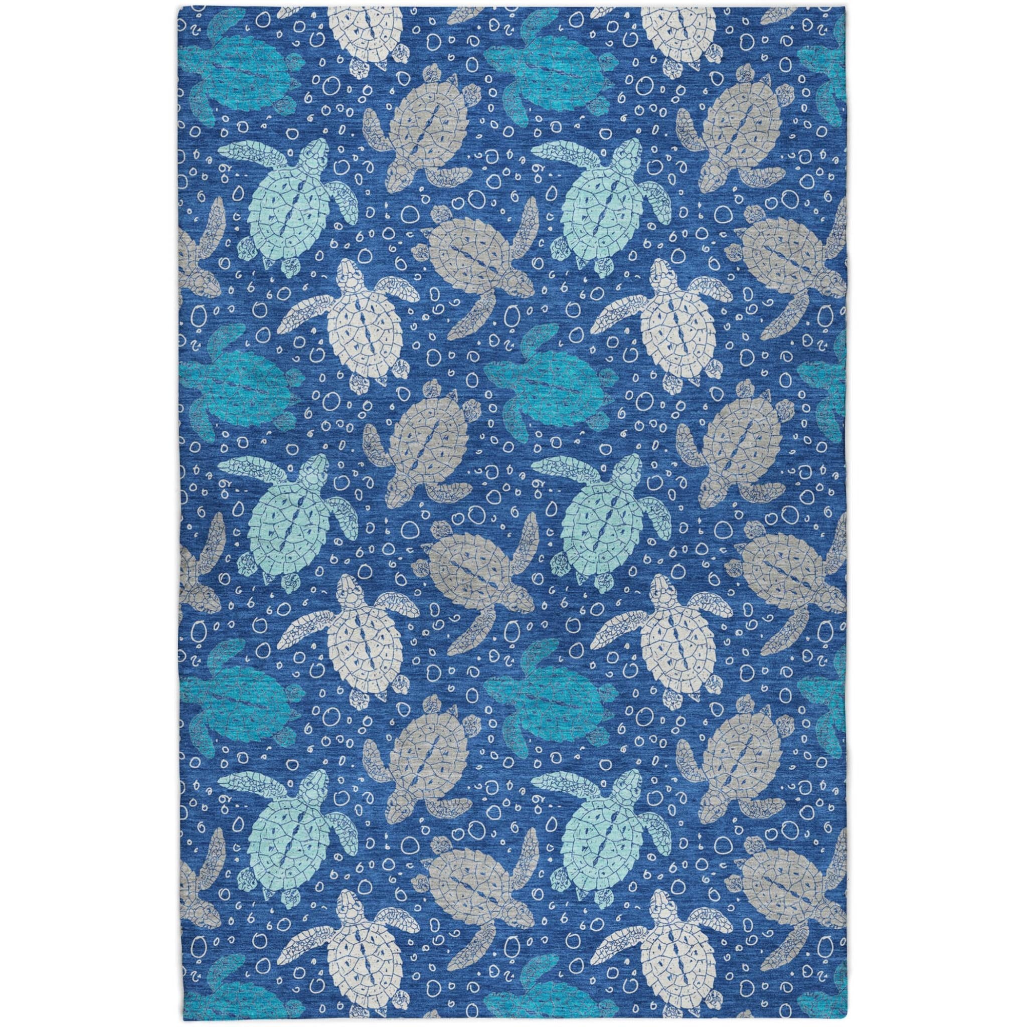 5' X 8' Blue And Teal Animal Print Shag Washable Area Rug With UV Protection - Home & Garden