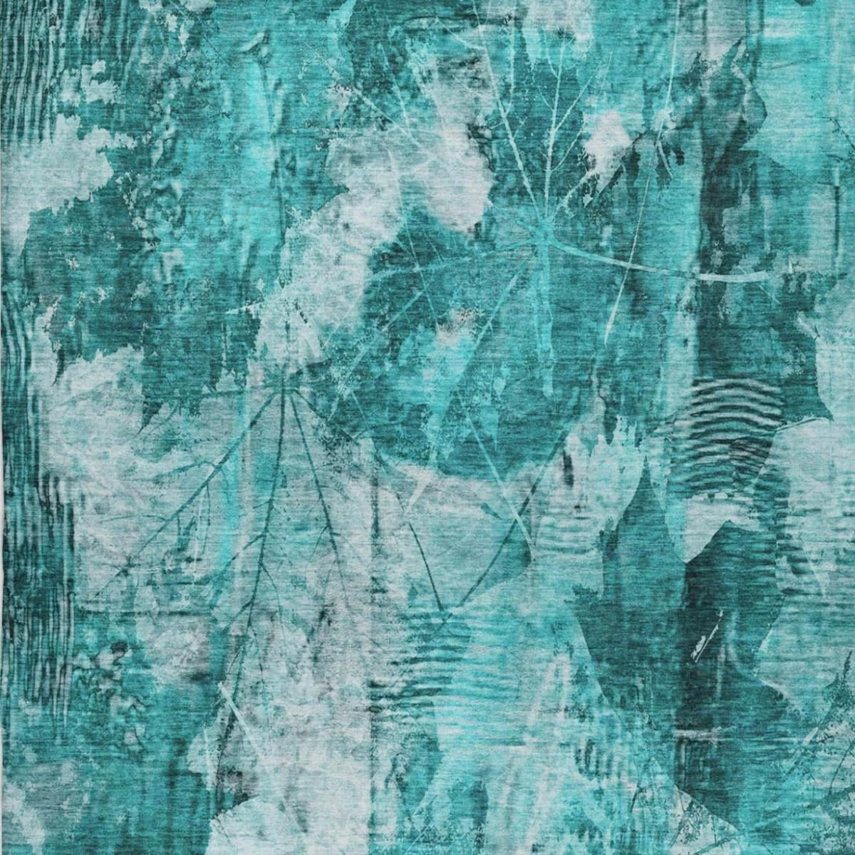 10' X 14' Teal And Ivory Floral Shag Washable Area Rug With UV Protection - Home & Garden