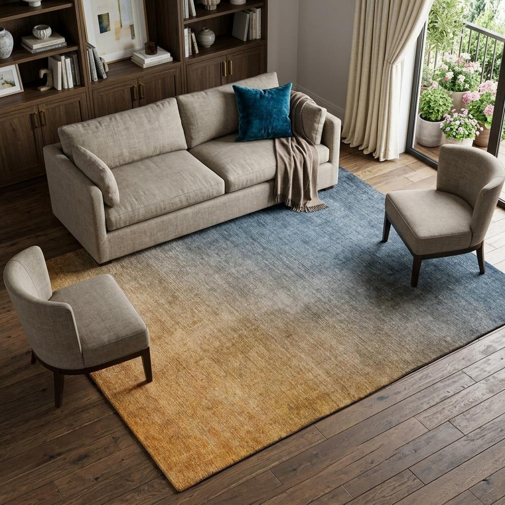 10' X 14' Navy Blue And Blue Ombre Shag Washable Area Rug With UV Protection - Home & Garden
