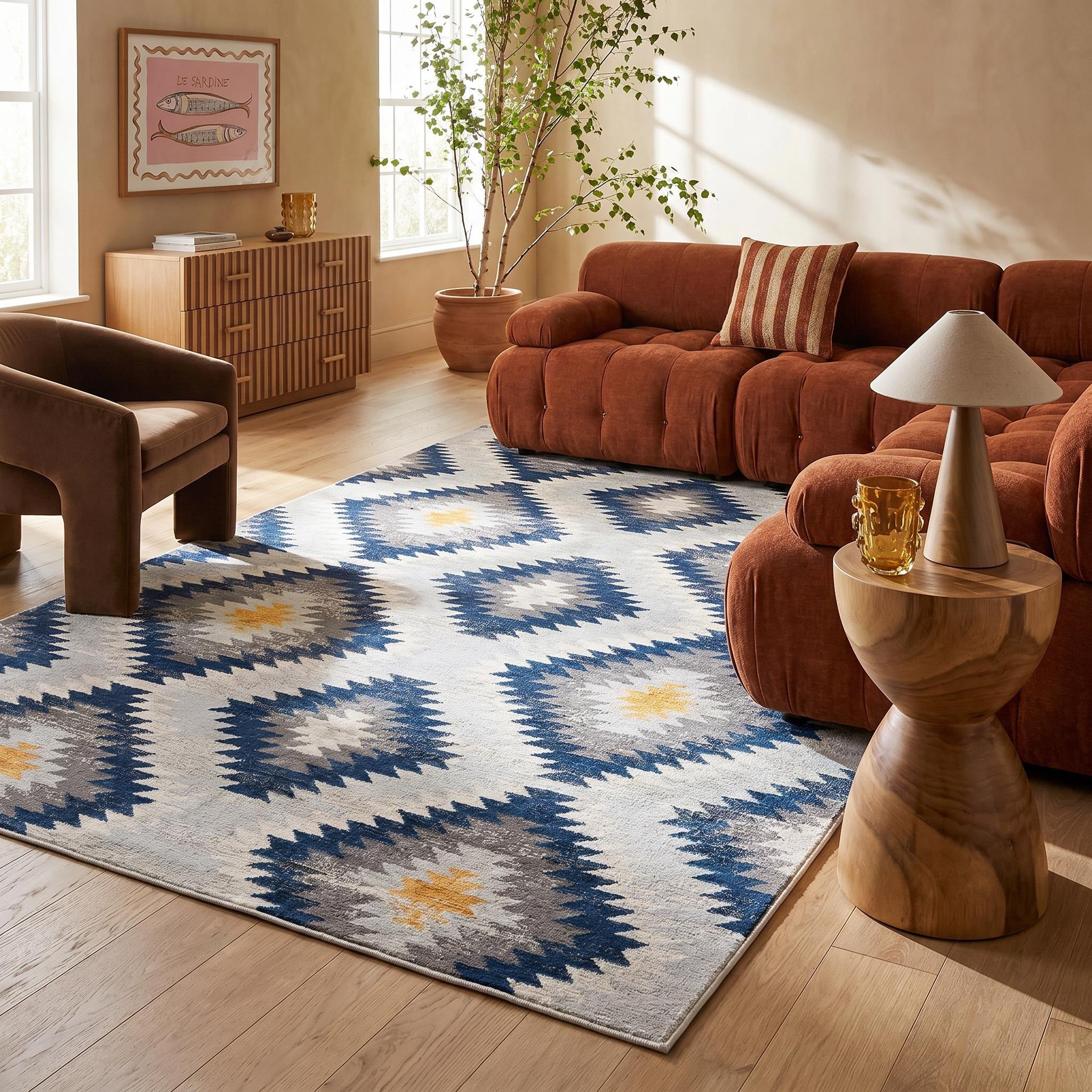 6' X 9' Blue Ikat Kilim Area Rug - Home & Garden