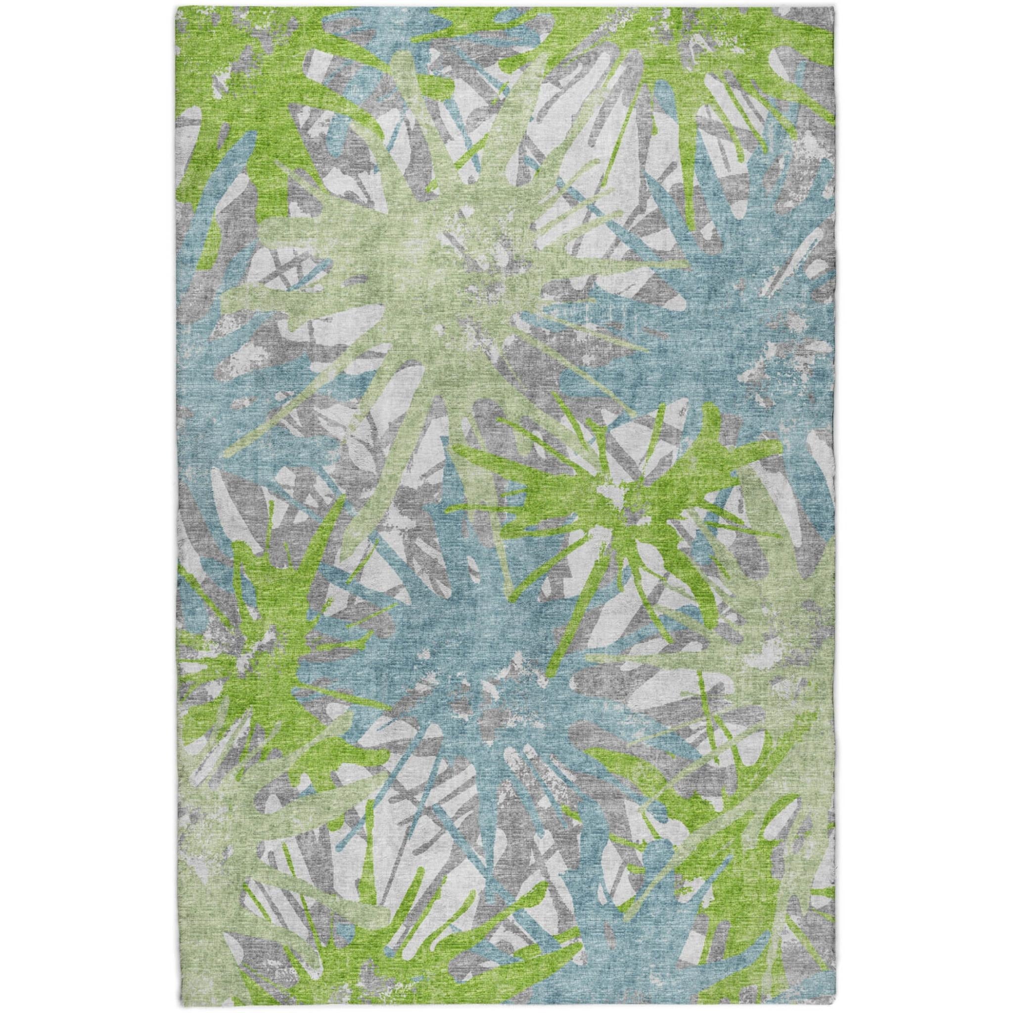 10' X 14' Green And Teal Abstract Shag Washable Area Rug With UV Protection - Home & Garden