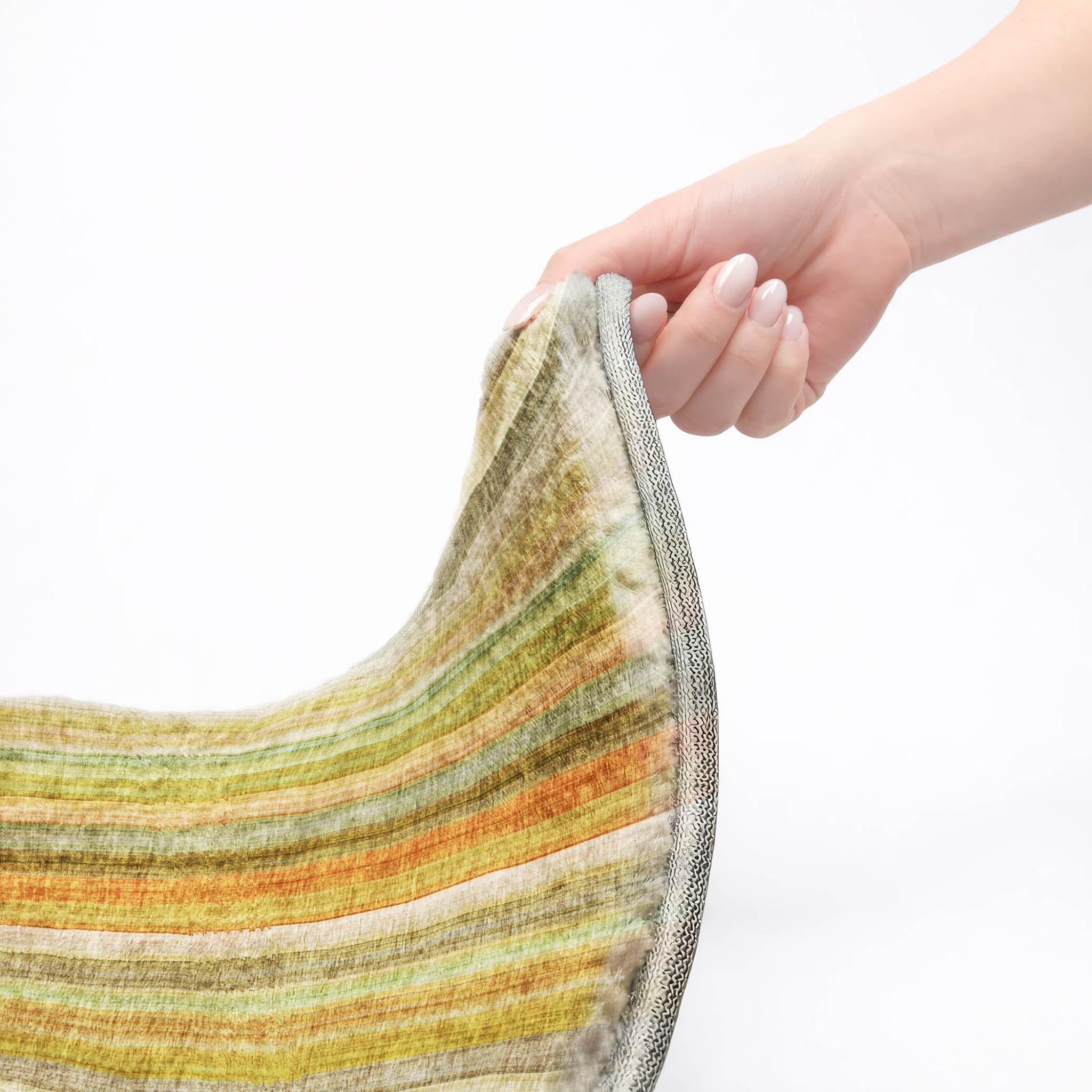 3' X 5' Khaki And Gold Striped Shag Washable Area Rug With UV Protection - Home & Garden