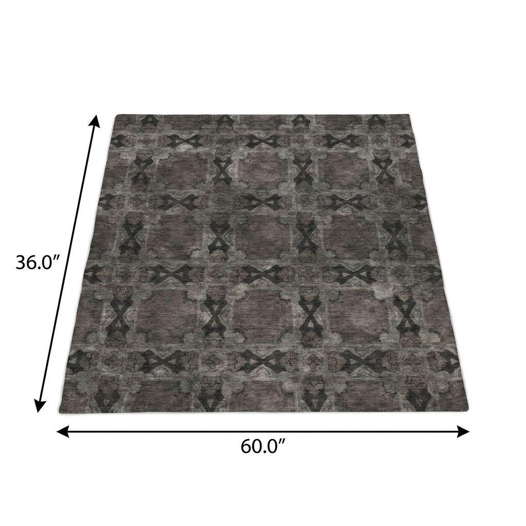 3' X 5' Gray And Charcoal Geometric Shag Washable Area Rug With UV Protection - Home & Garden