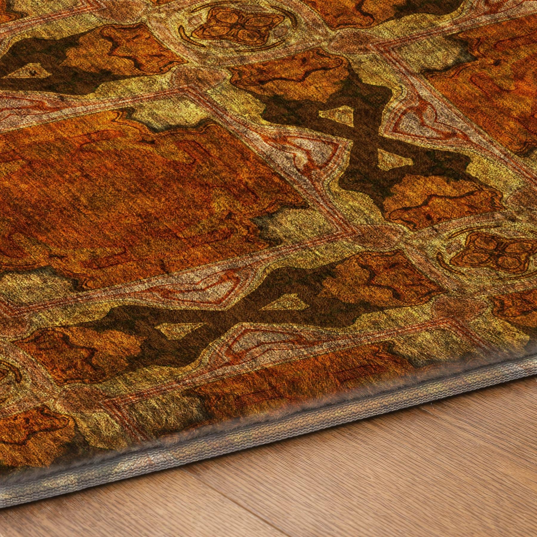 3' X 5' Orange And Terra Cotta Geometric Shag Washable Area Rug With UV Protection - Home & Garden