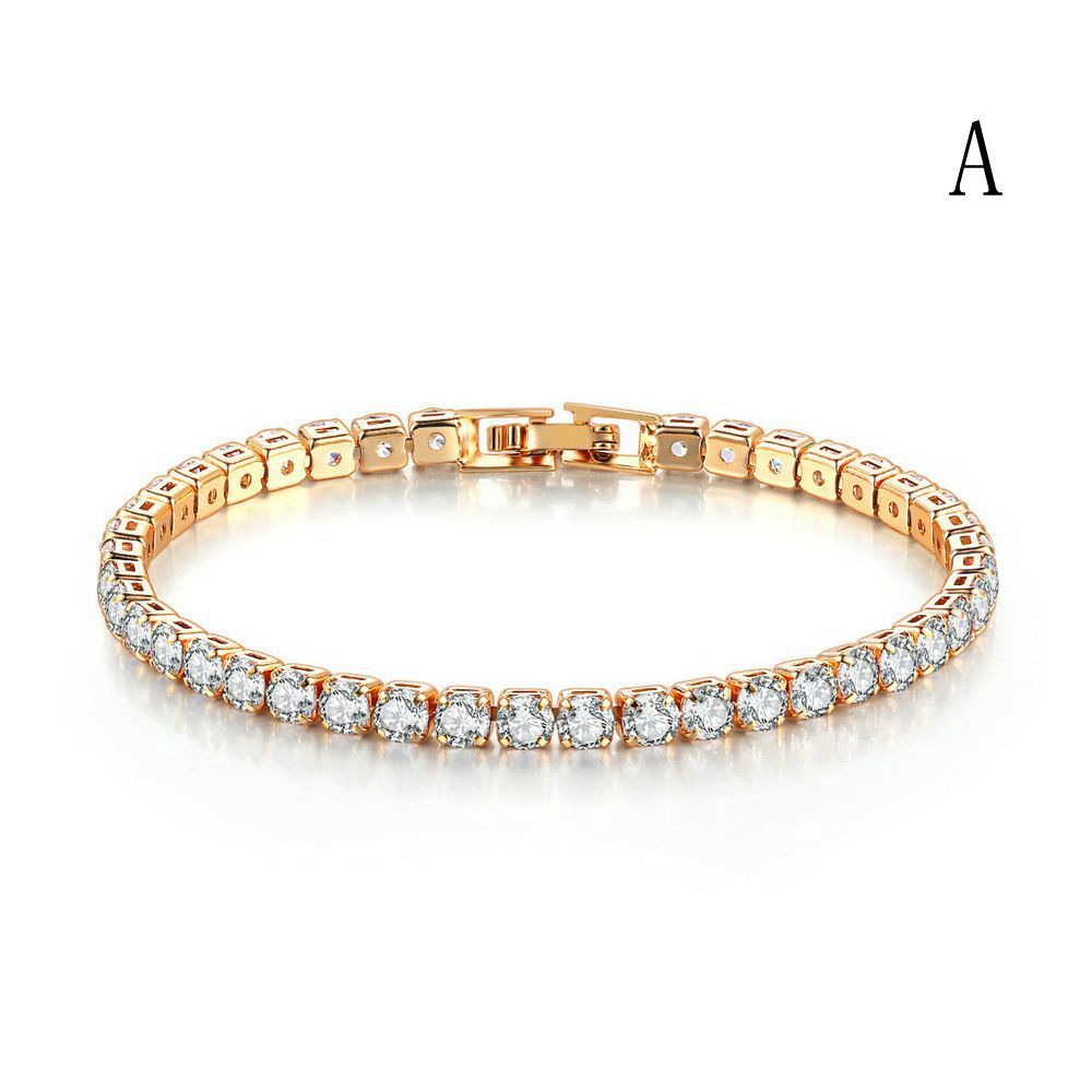 Tennis Bracelet Wrist Chain Round Cut Zircon Vintage Gold Filled Accessories A